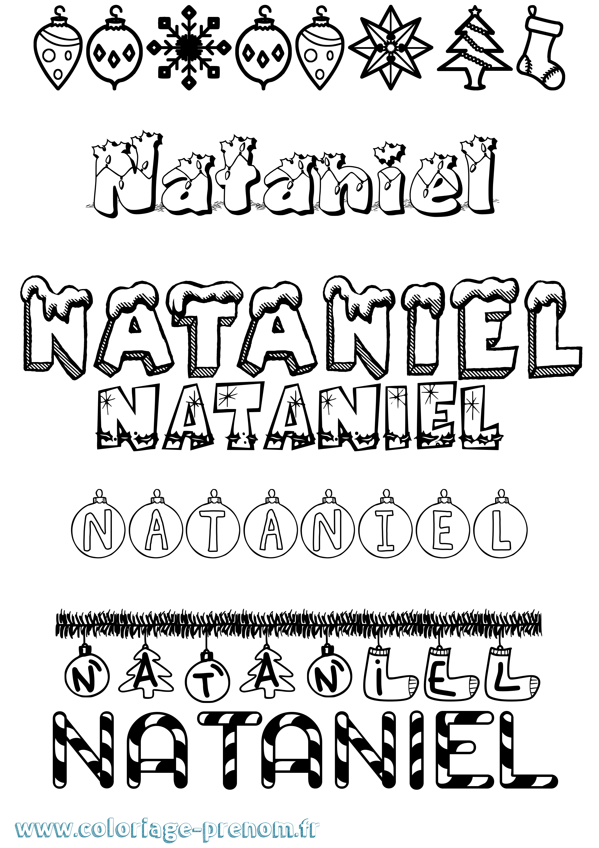 Coloriage prénom Nataniel Noël