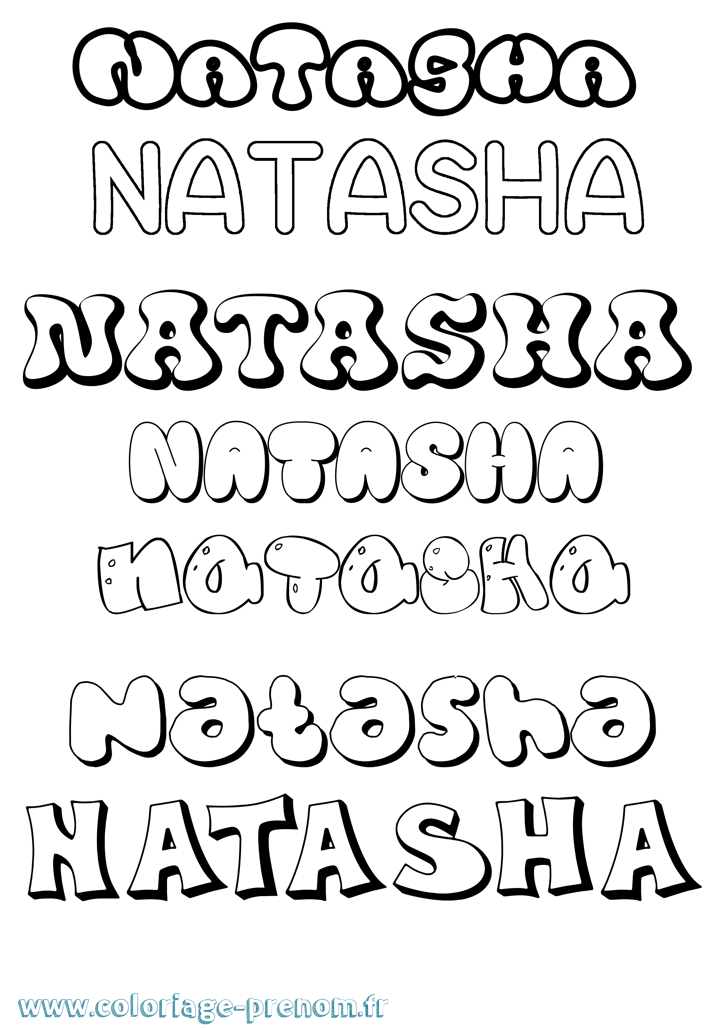 Coloriage prénom Natasha Bubble
