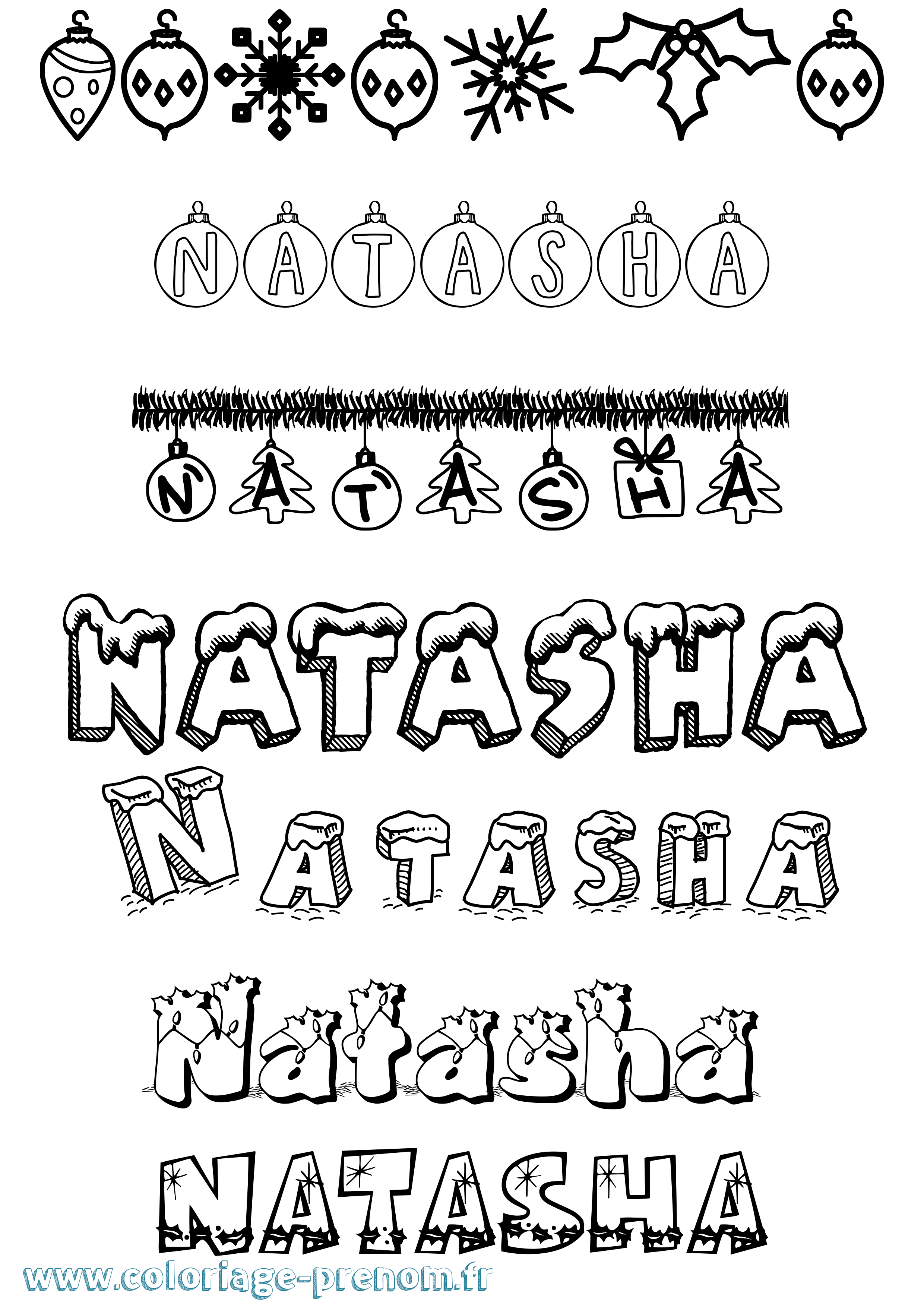 Coloriage prénom Natasha Noël