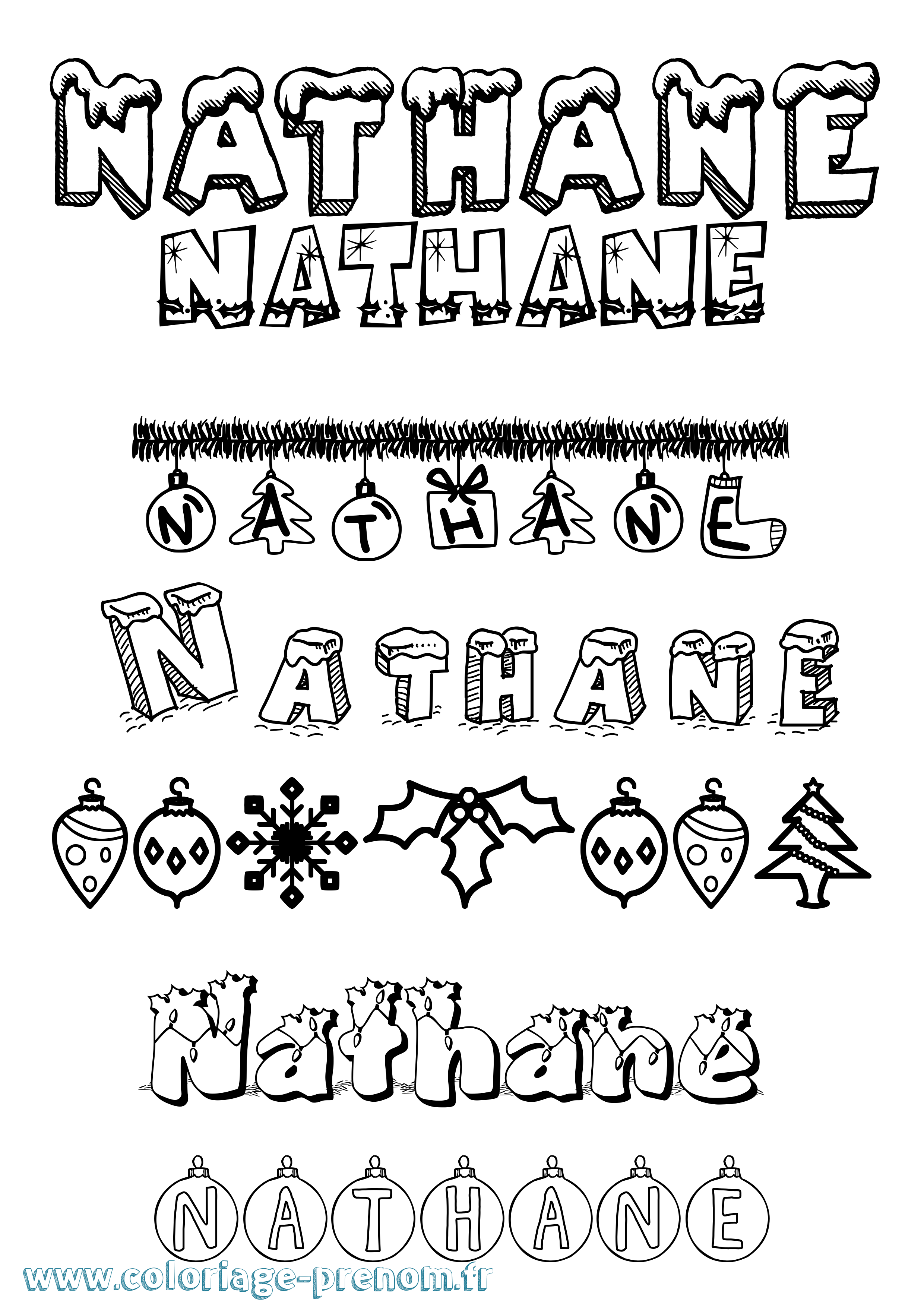 Coloriage Nathane Noël Coloriage prénom Nathane Noël