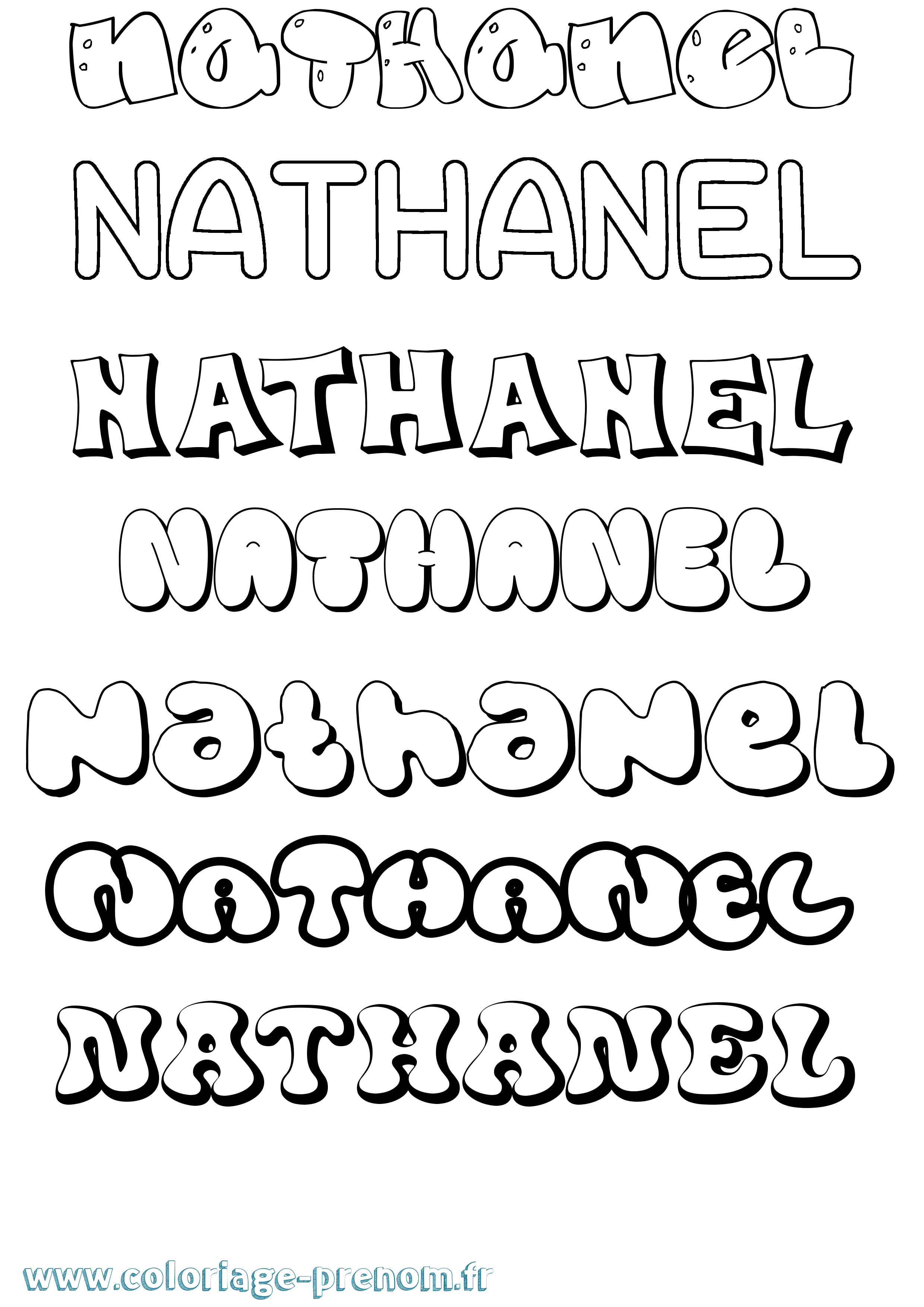 Coloriage prénom Nathanel Bubble