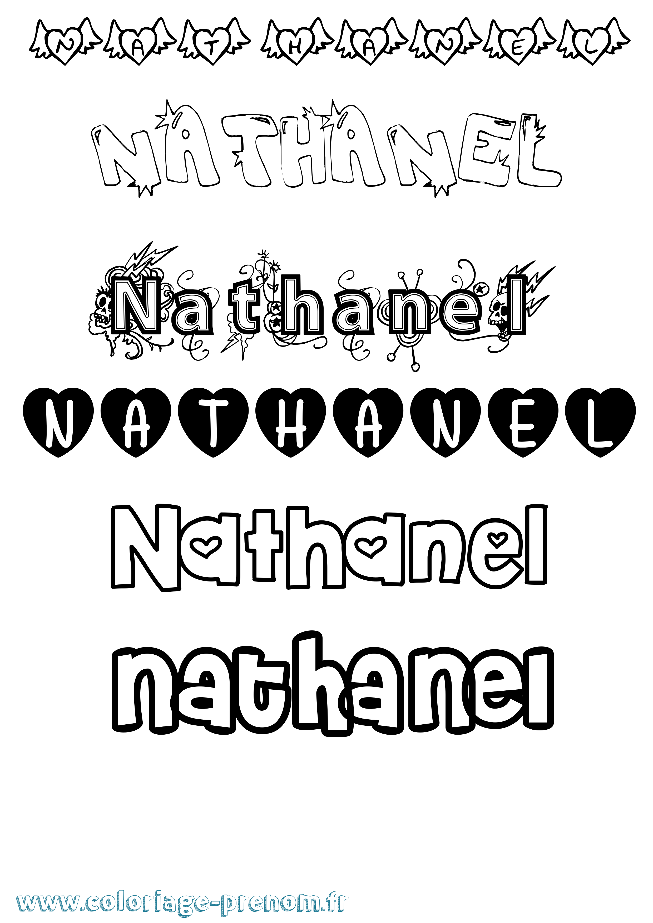 Coloriage prénom Nathanel Girly
