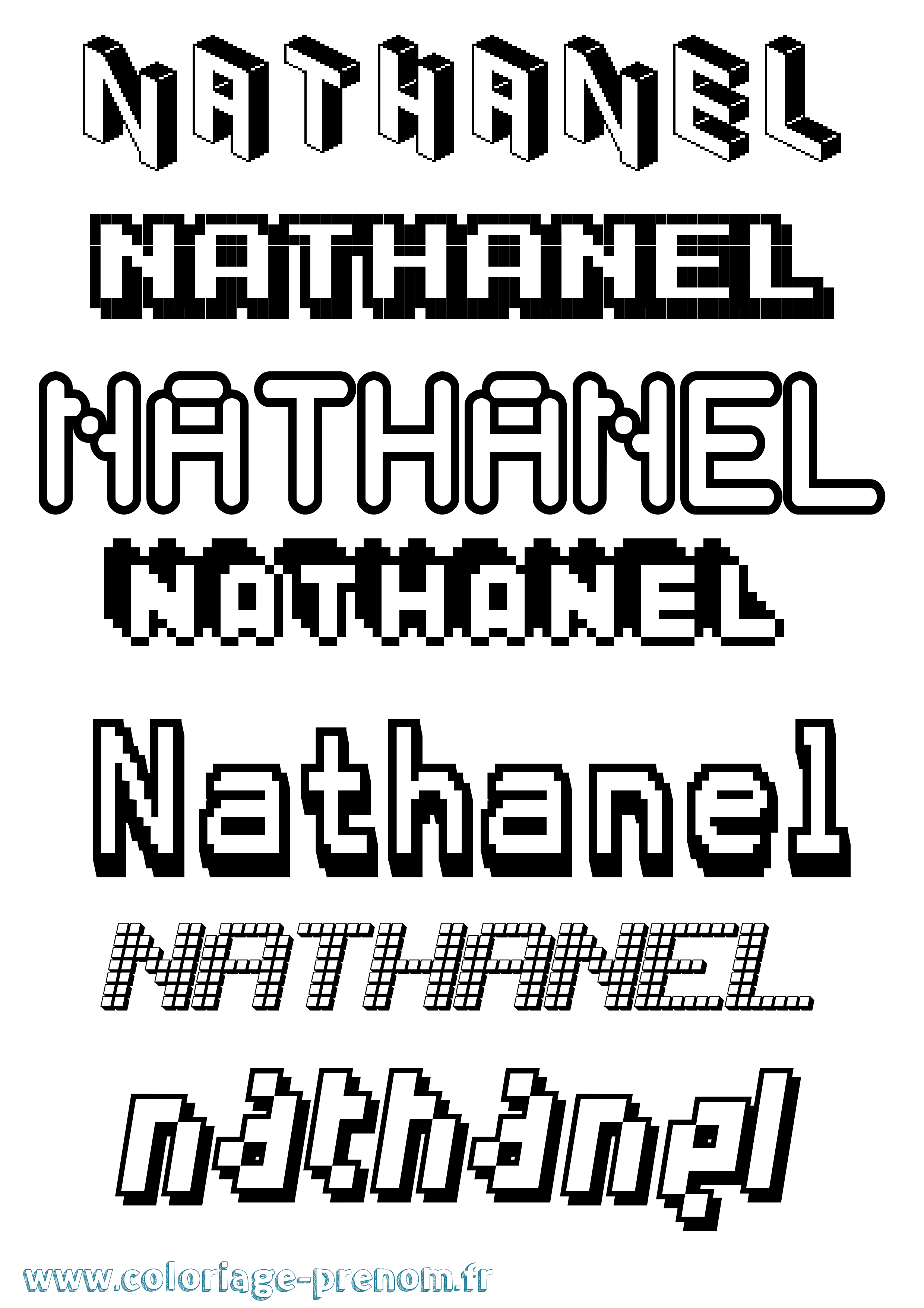 Coloriage prénom Nathanel Pixel