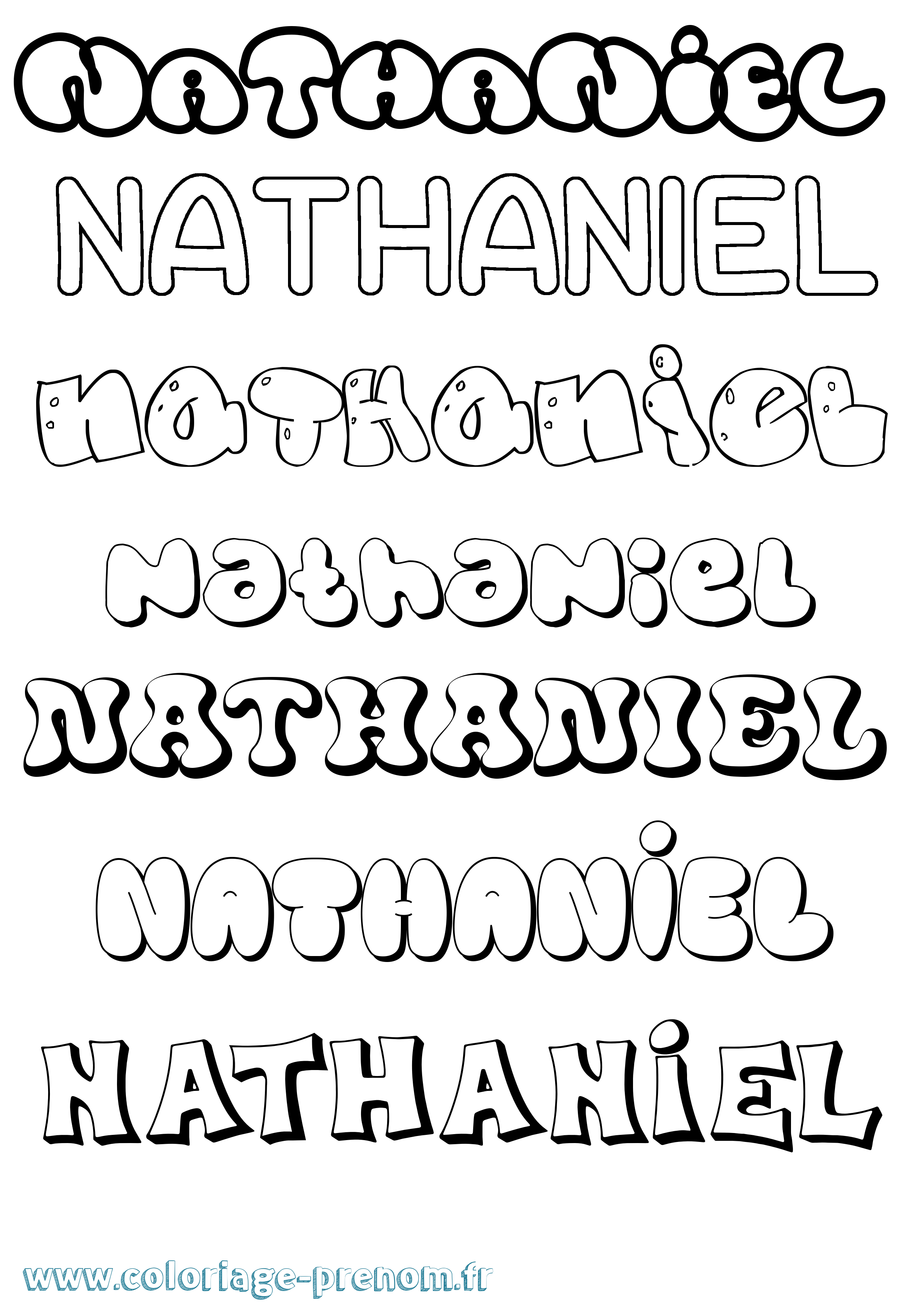 Coloriage prénom Nathaniel Bubble