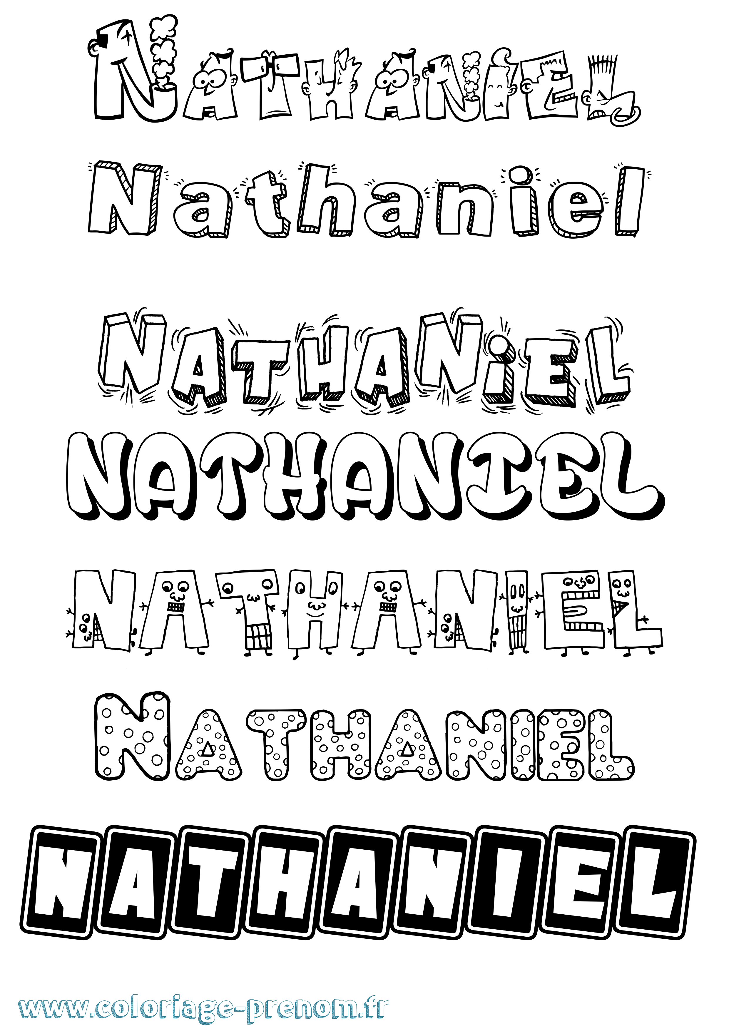 Coloriage prénom Nathaniel Fun