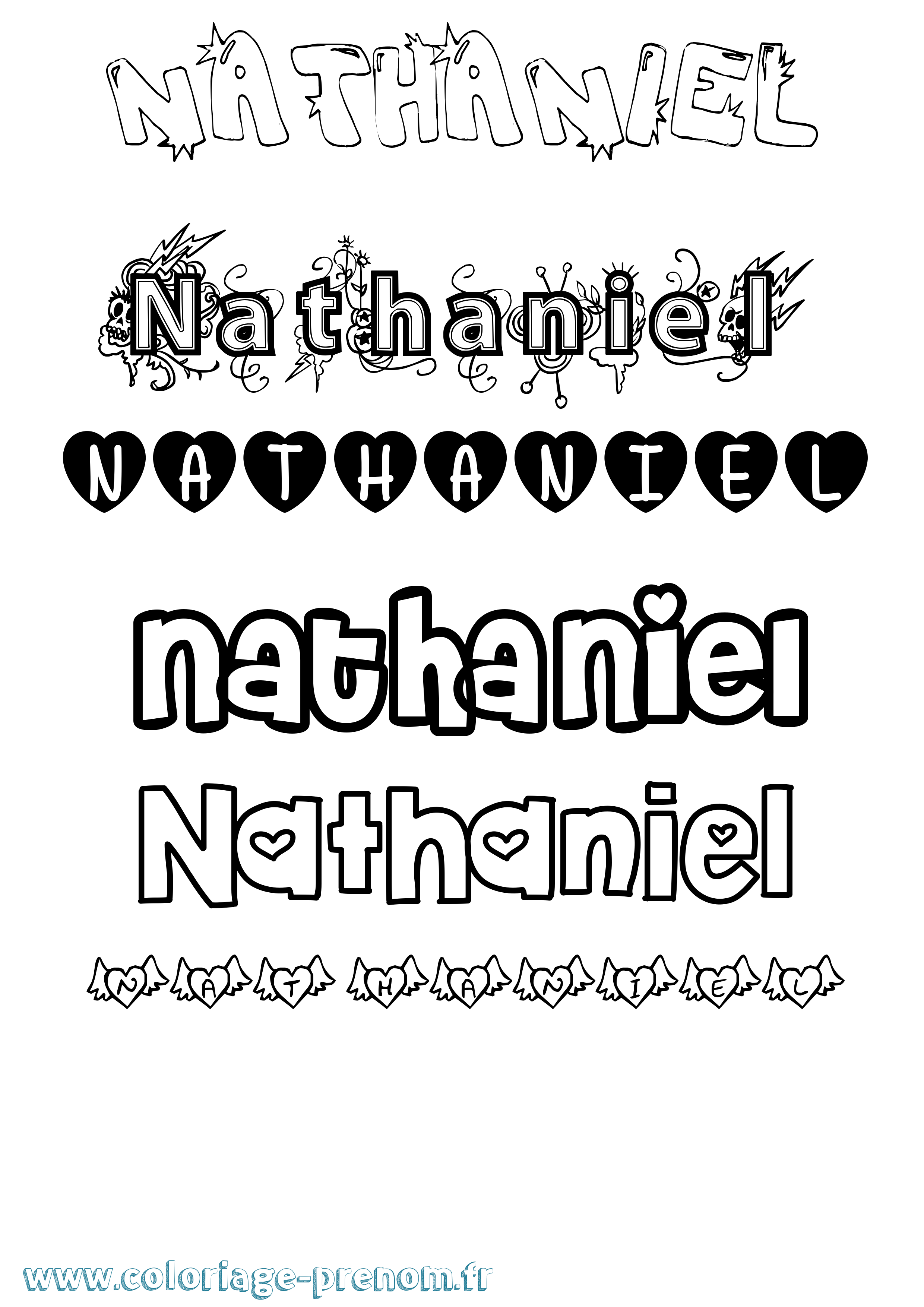 Coloriage prénom Nathaniel Girly