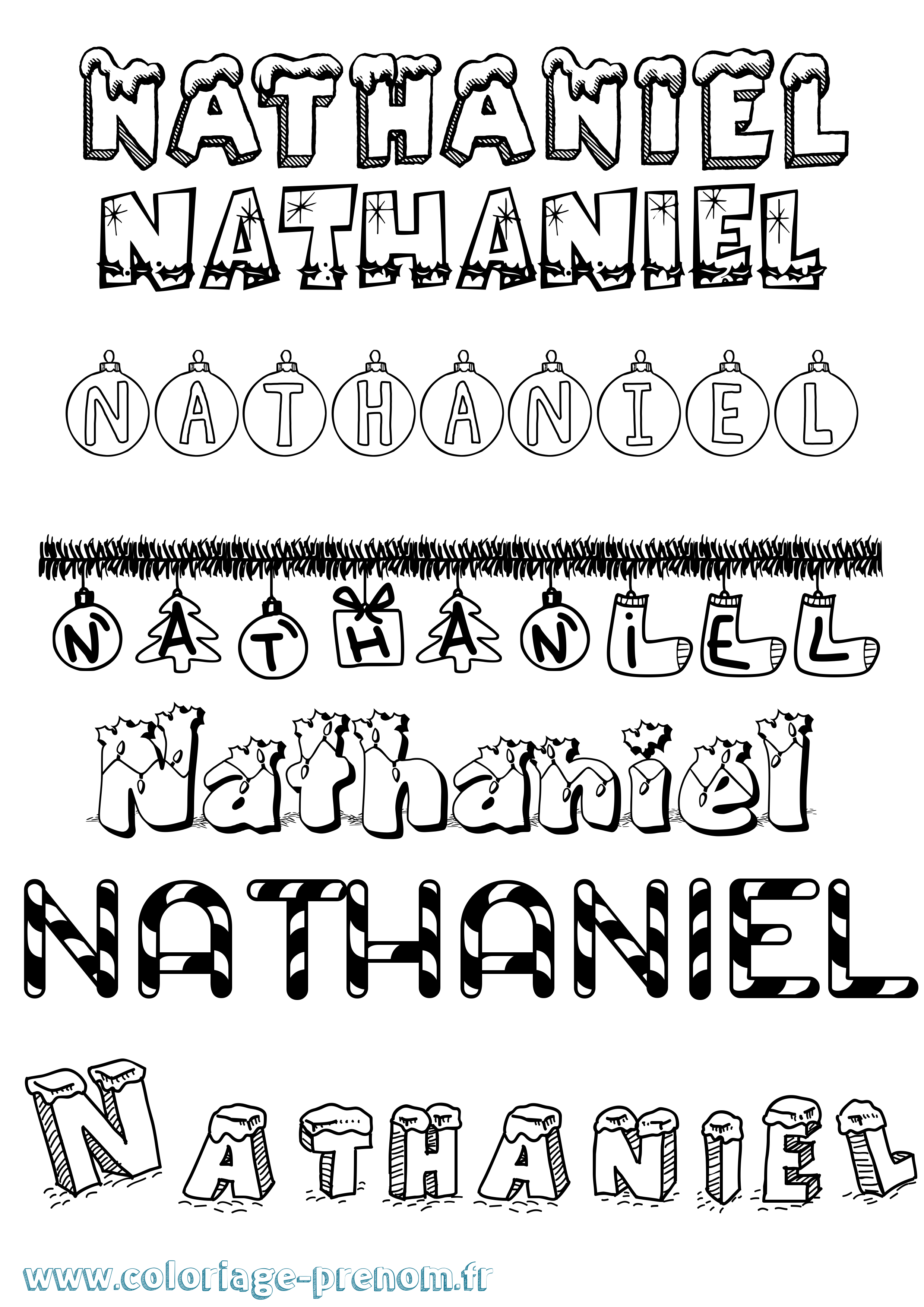 Coloriage prénom Nathaniel Noël