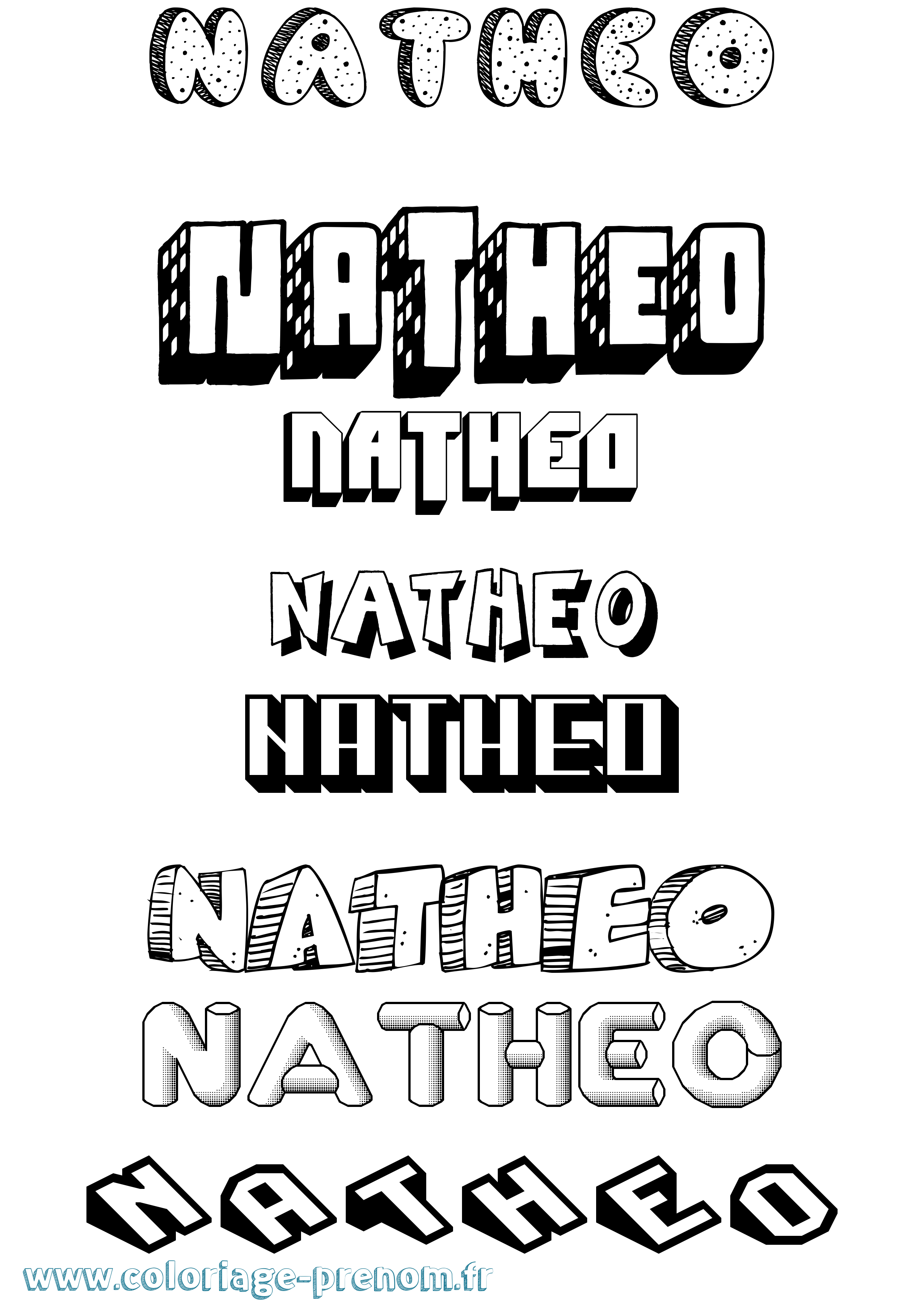 Coloriage prénom Natheo Effet 3D