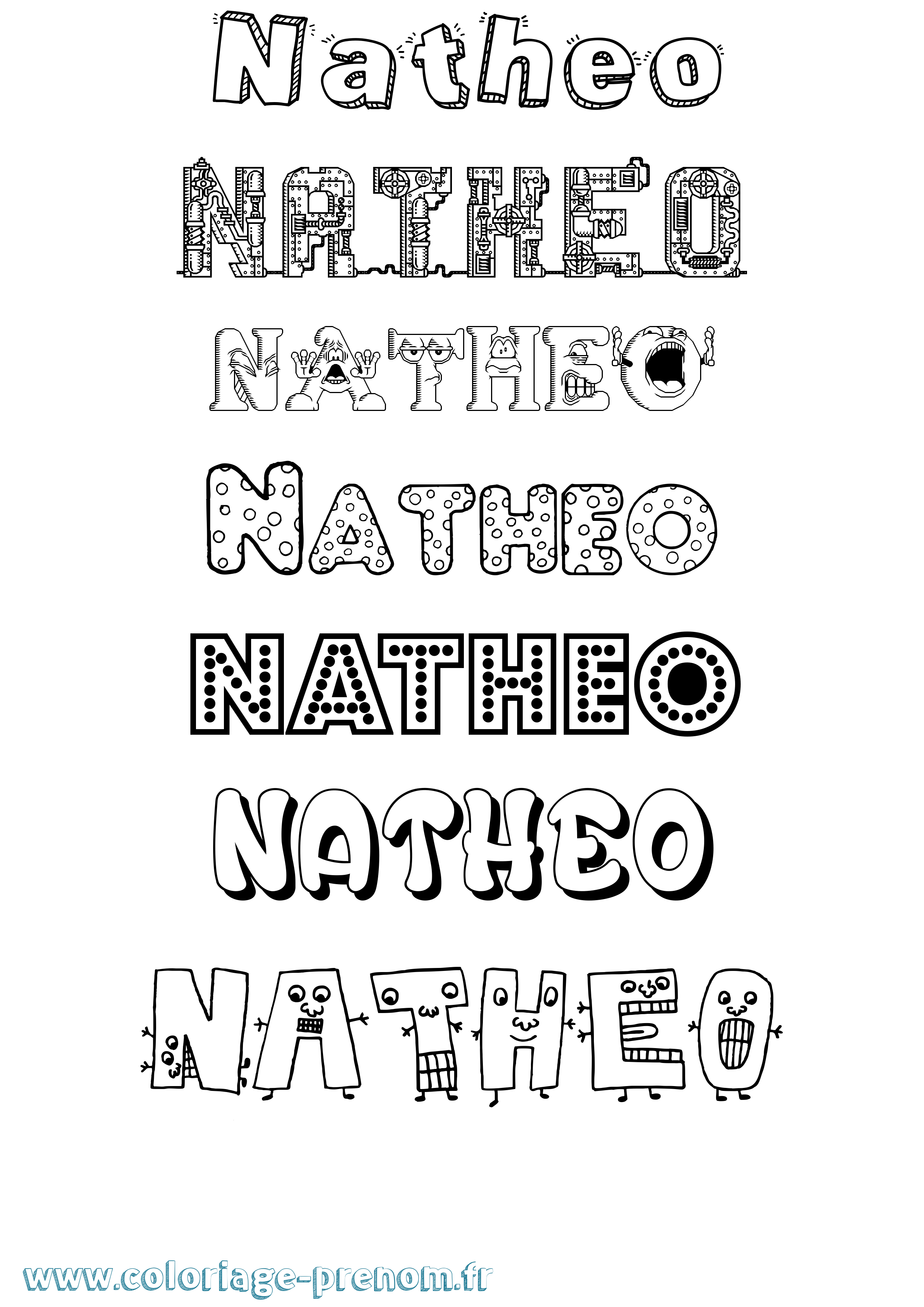 Coloriage prénom Natheo Fun
