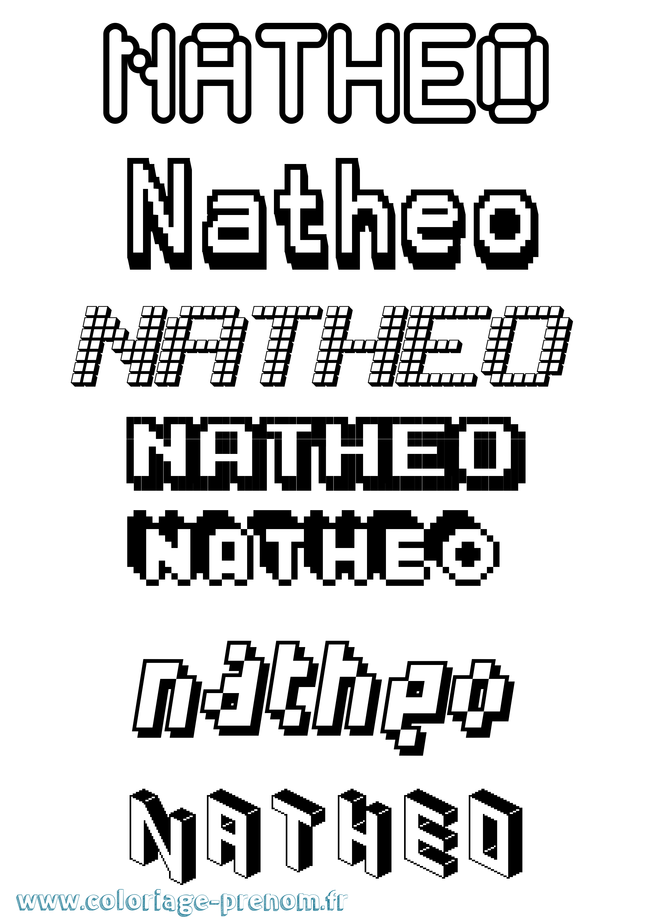Coloriage prénom Natheo Pixel