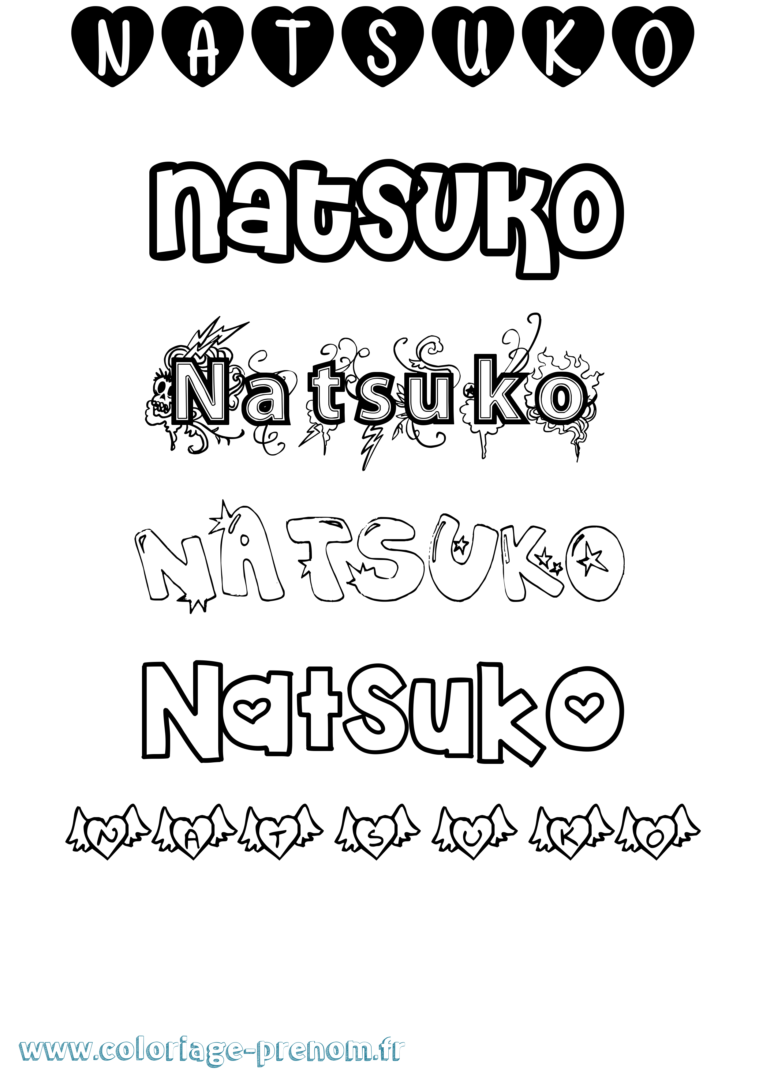 Coloriage Natsuko Girly Coloriage prénom Natsuko Girly