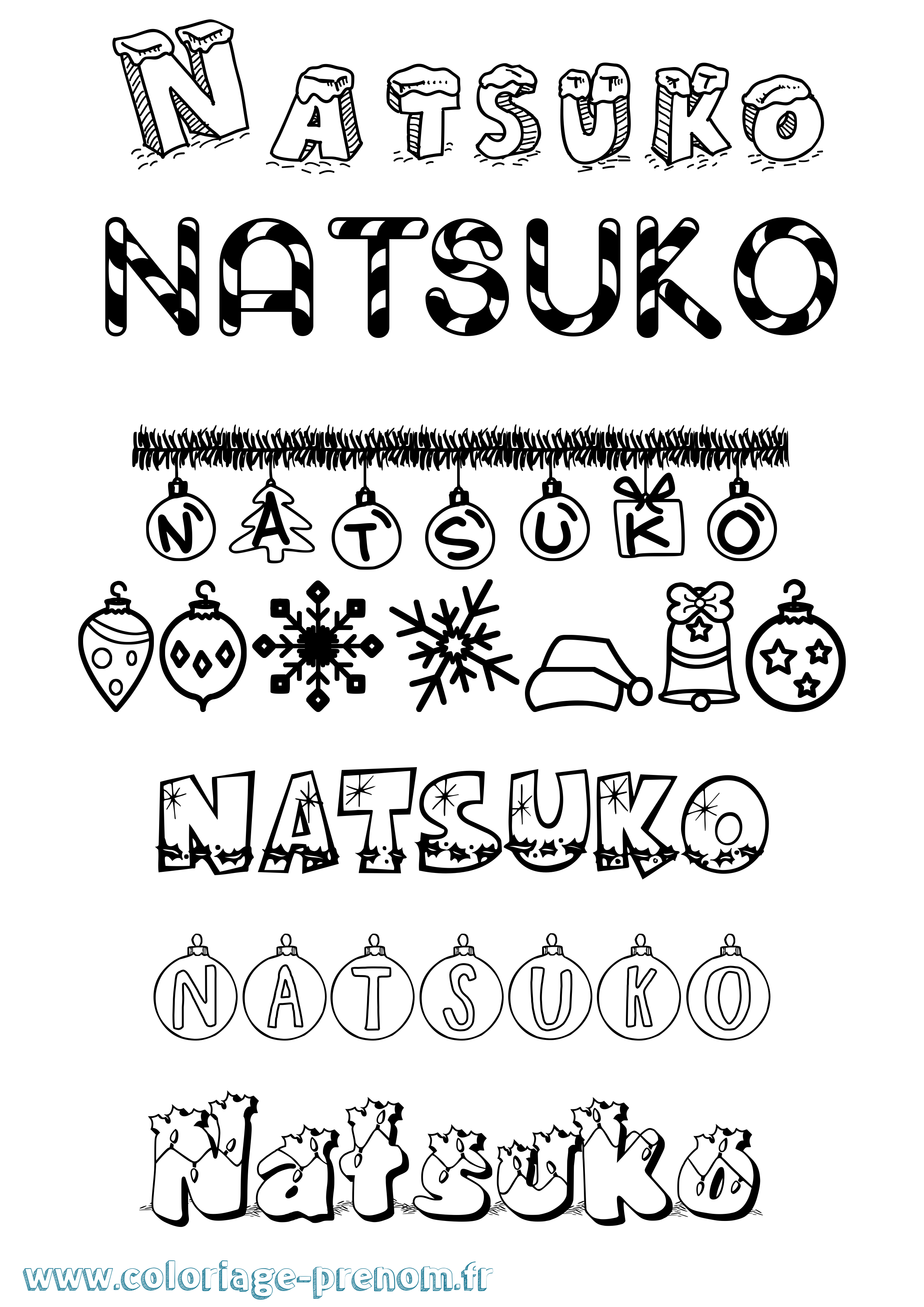 Coloriage Natsuko Noël Coloriage prénom Natsuko Noël