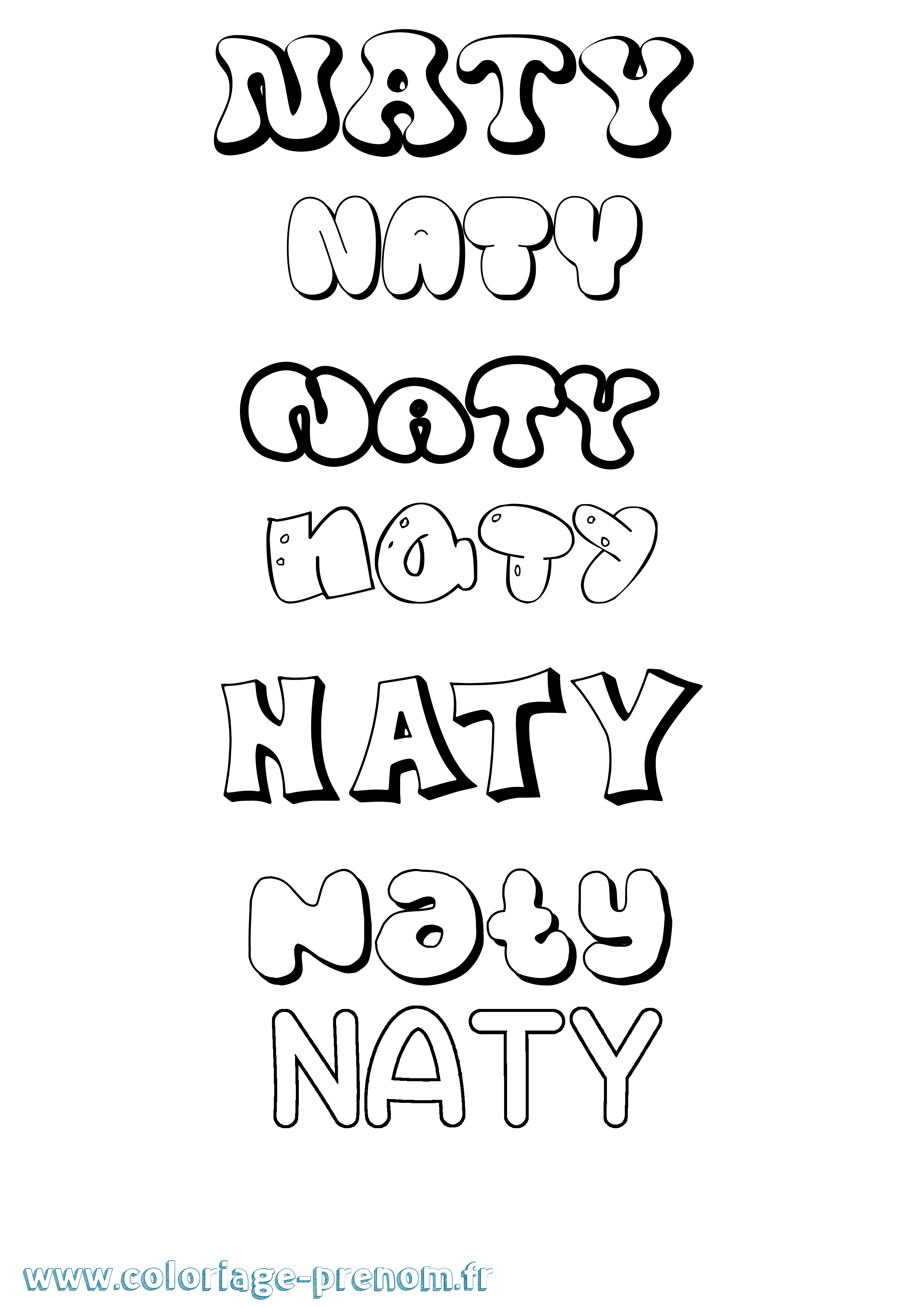 Coloriage prénom Naty Bubble