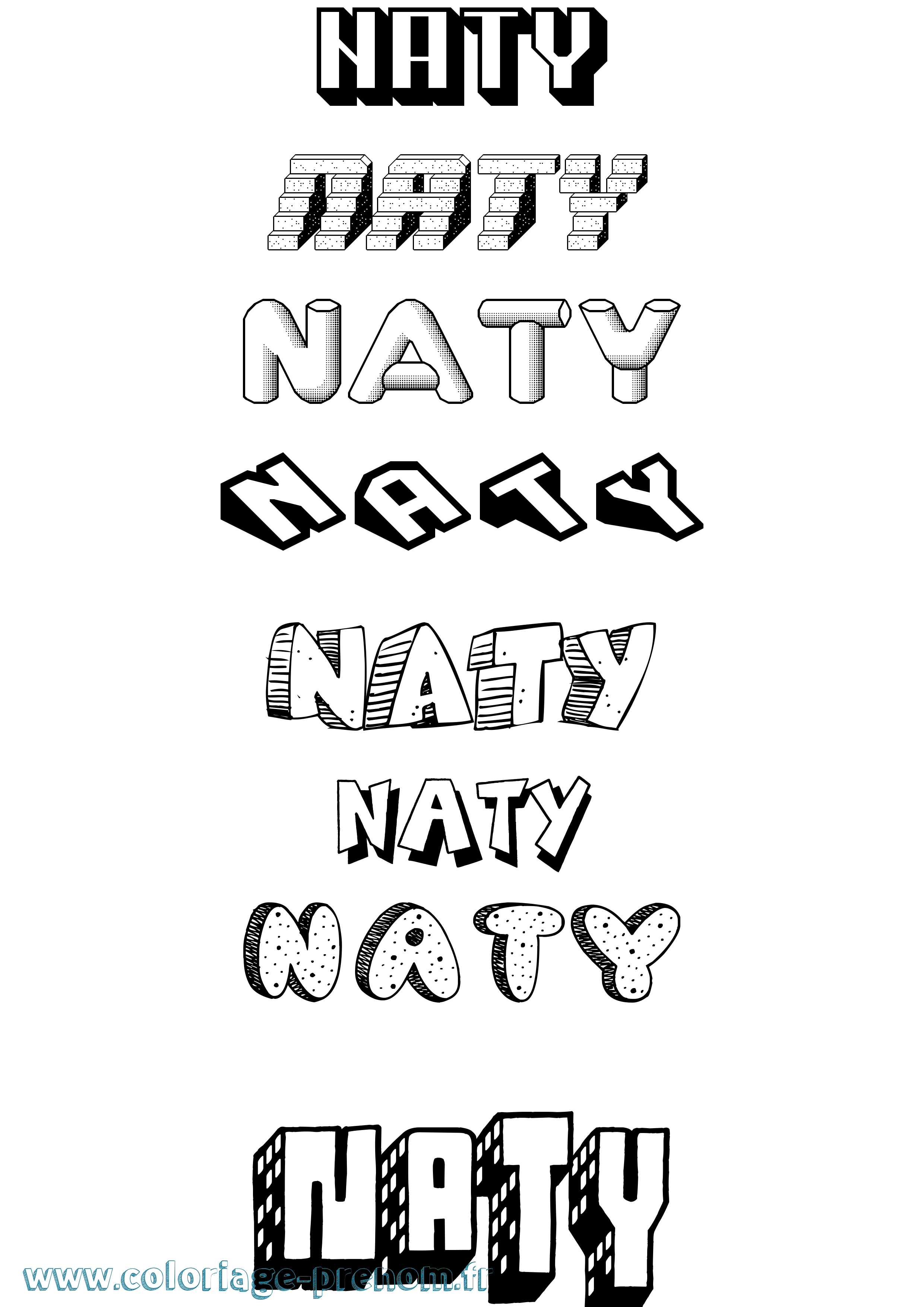 Coloriage prénom Naty Effet 3D