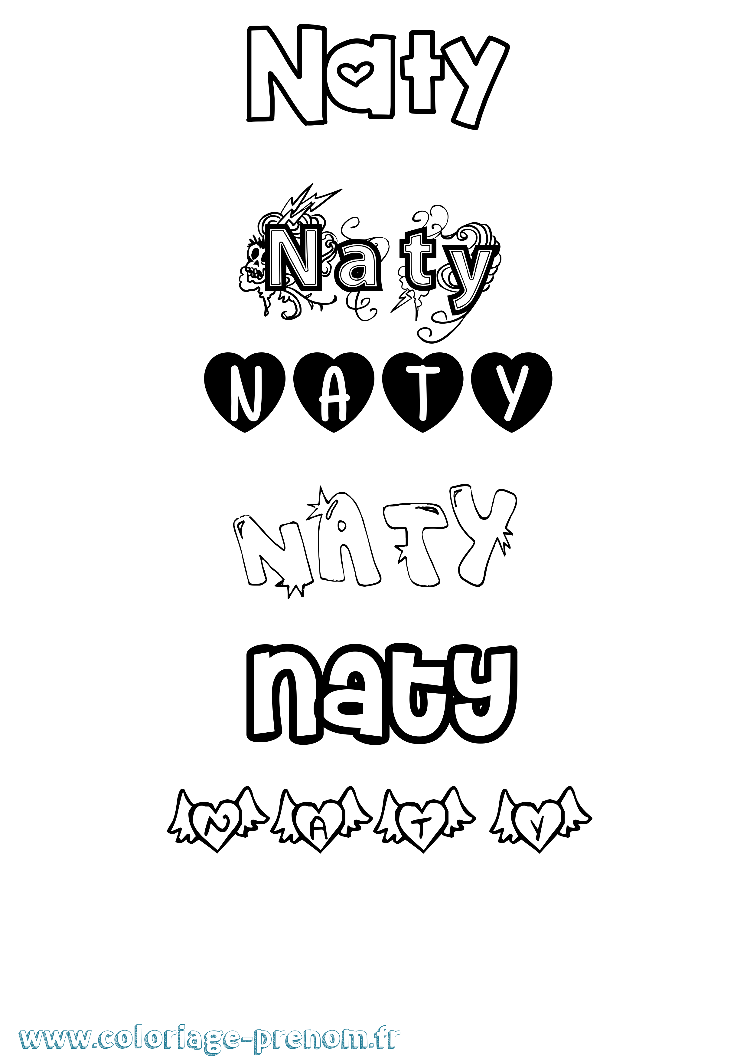 Coloriage prénom Naty Girly