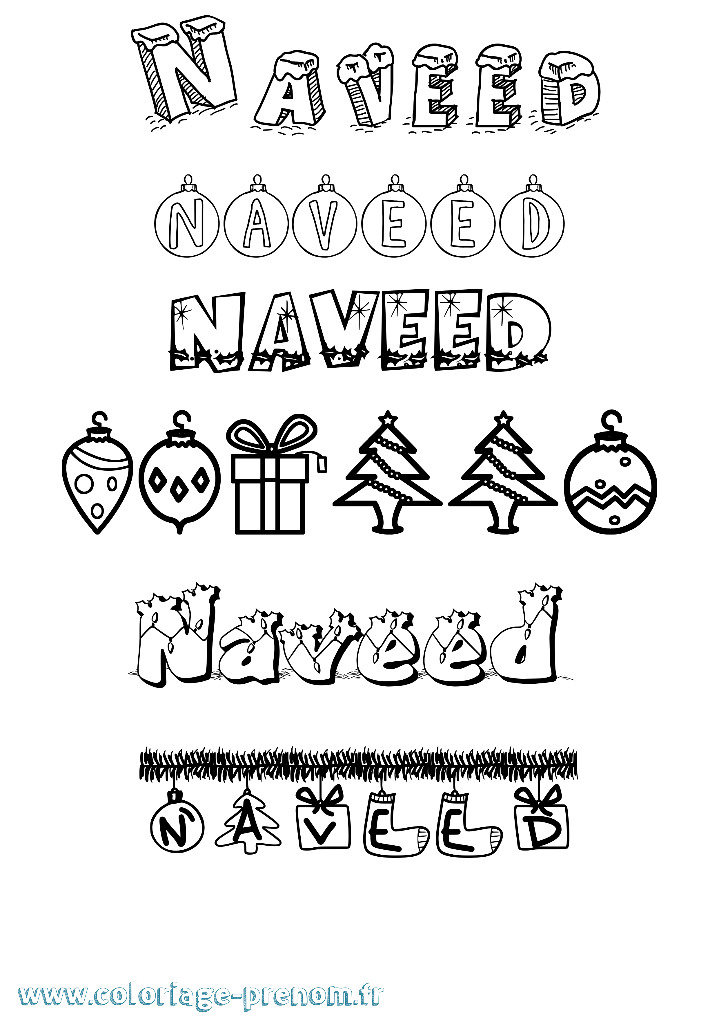 Coloriage Naveed Noël Coloriage prénom Naveed Noël