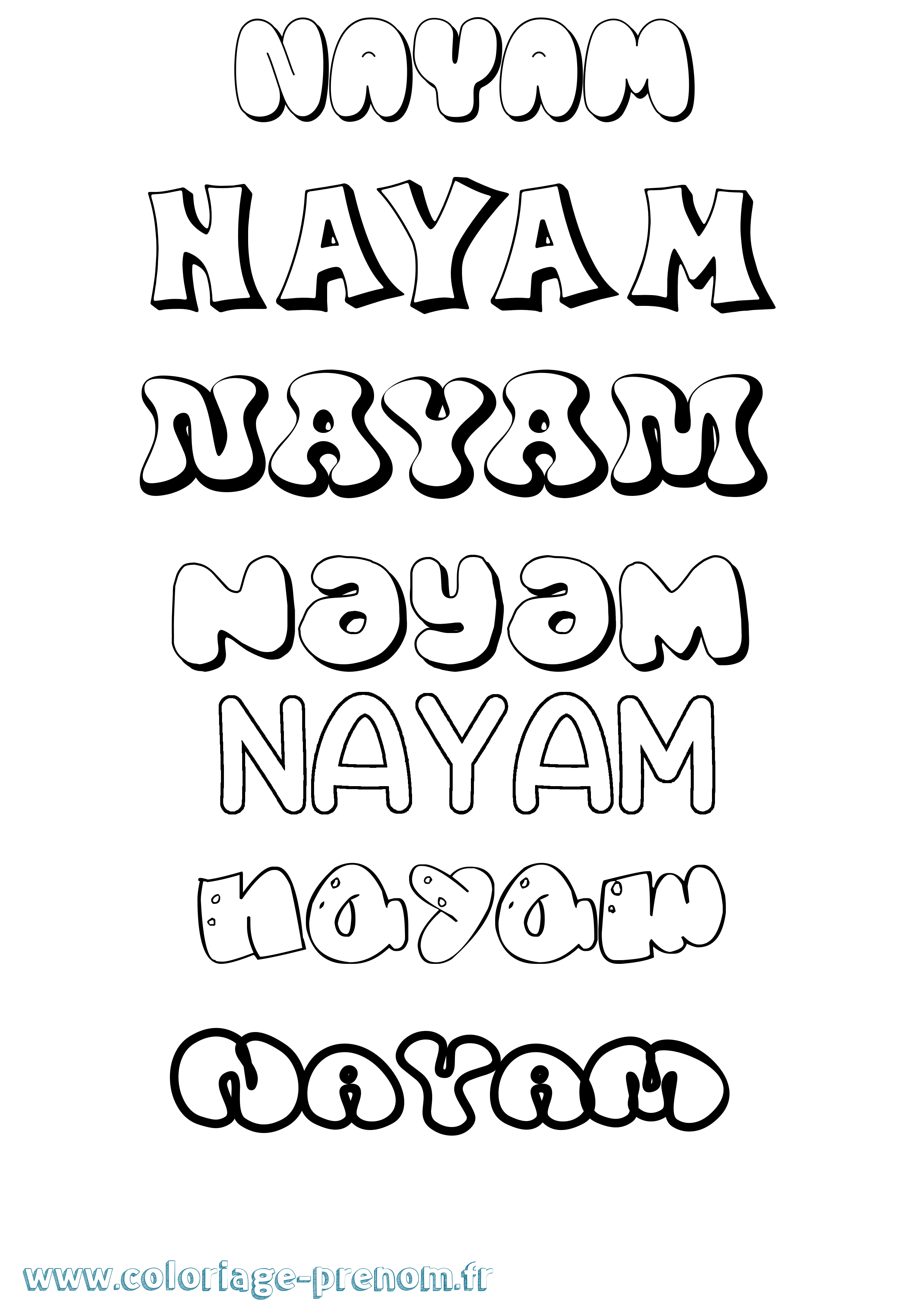 Coloriage Nayam Bubble Coloriage prénom Nayam Bubble