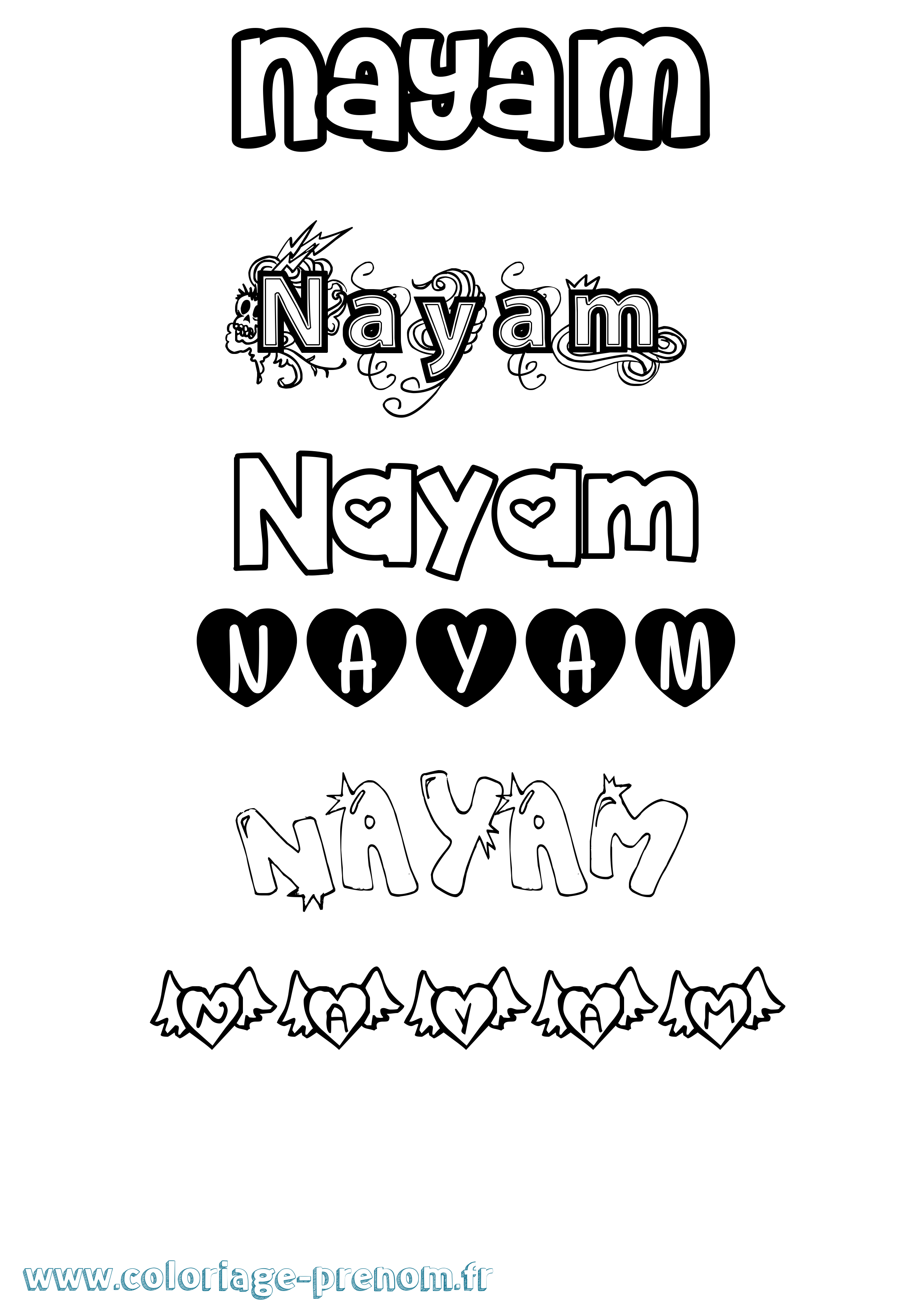 Coloriage Nayam Girly Coloriage prénom Nayam Girly