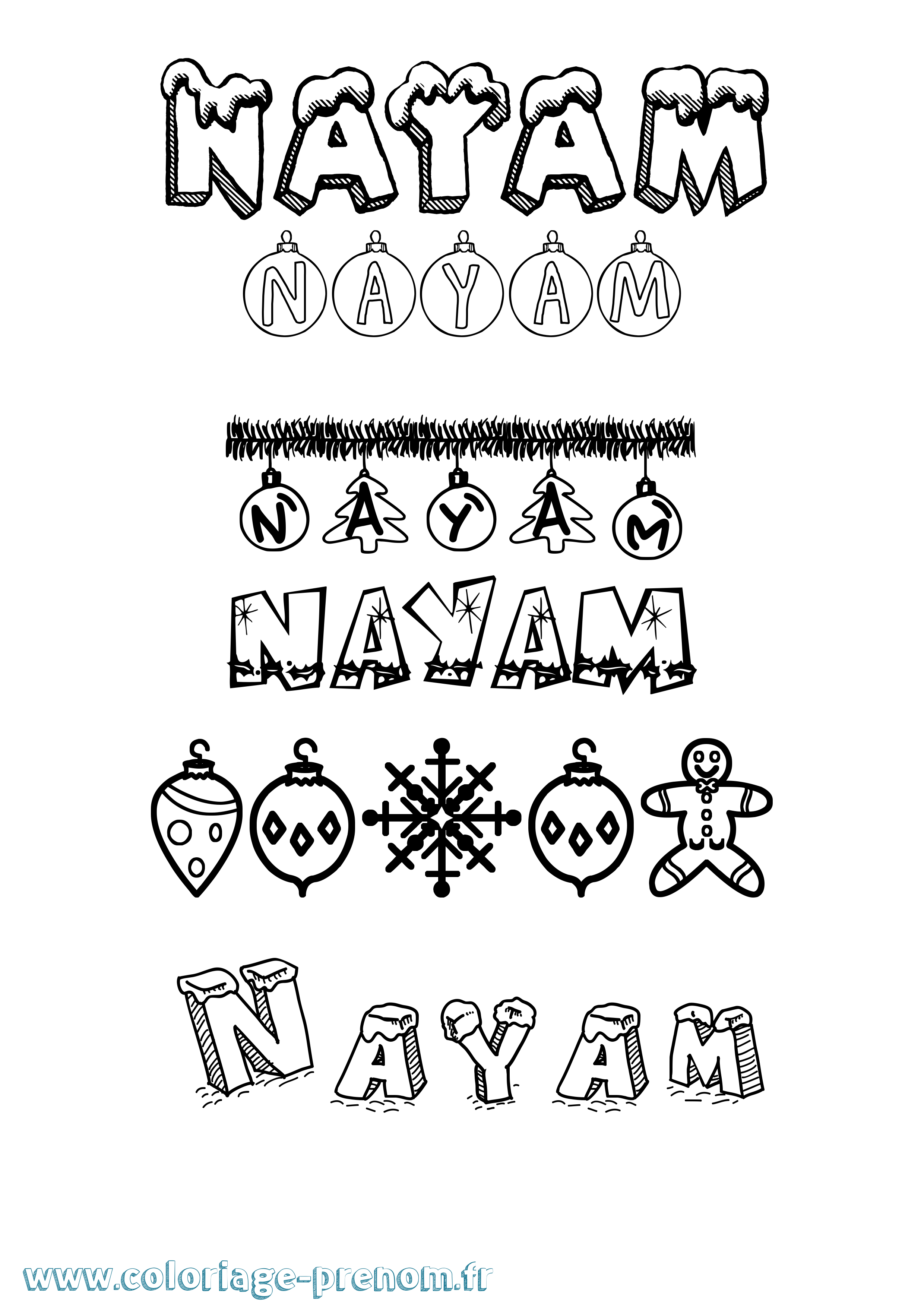 Coloriage Nayam Noël Coloriage prénom Nayam Noël