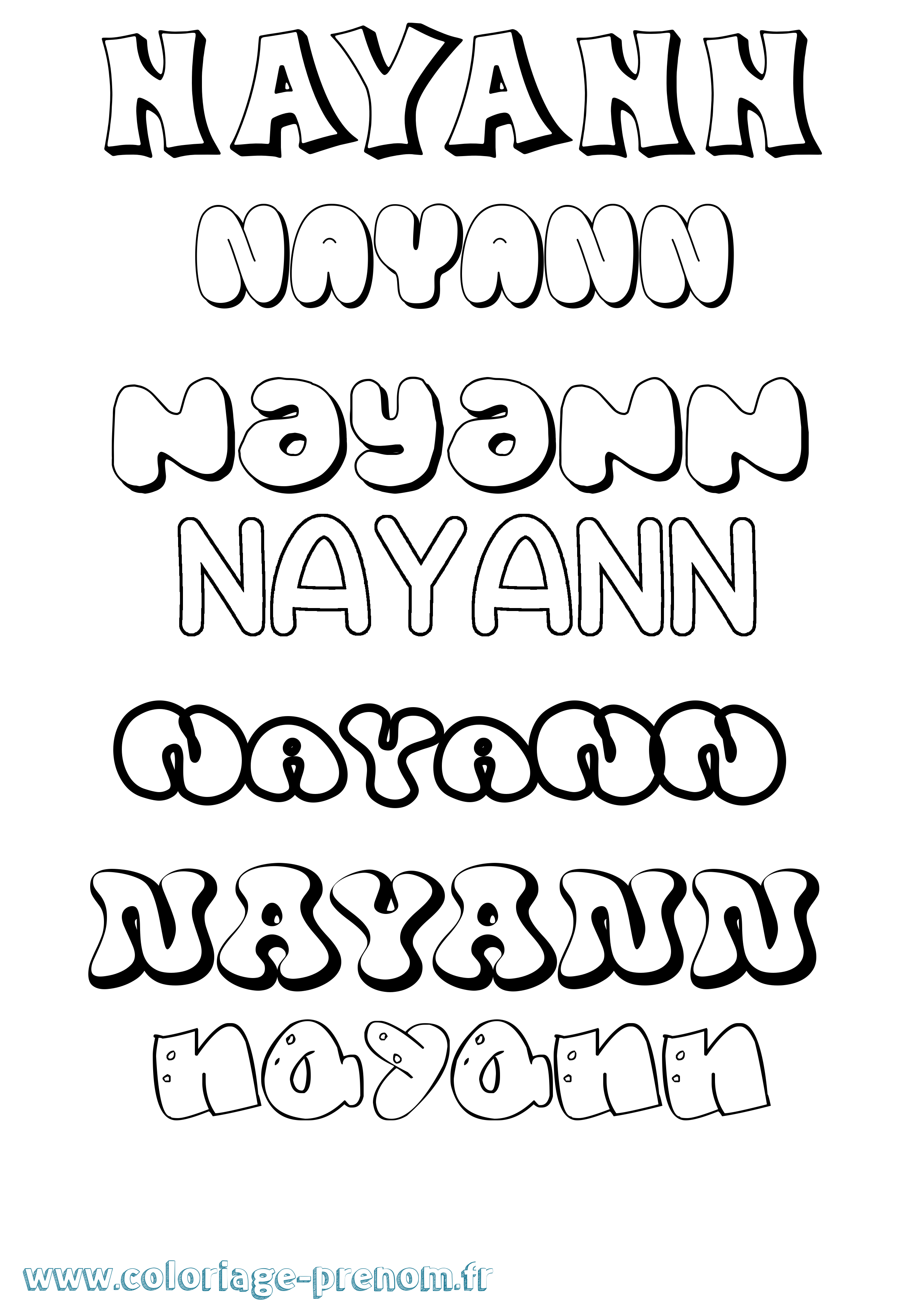 Coloriage Nayann Bubble Coloriage prénom Nayann Bubble