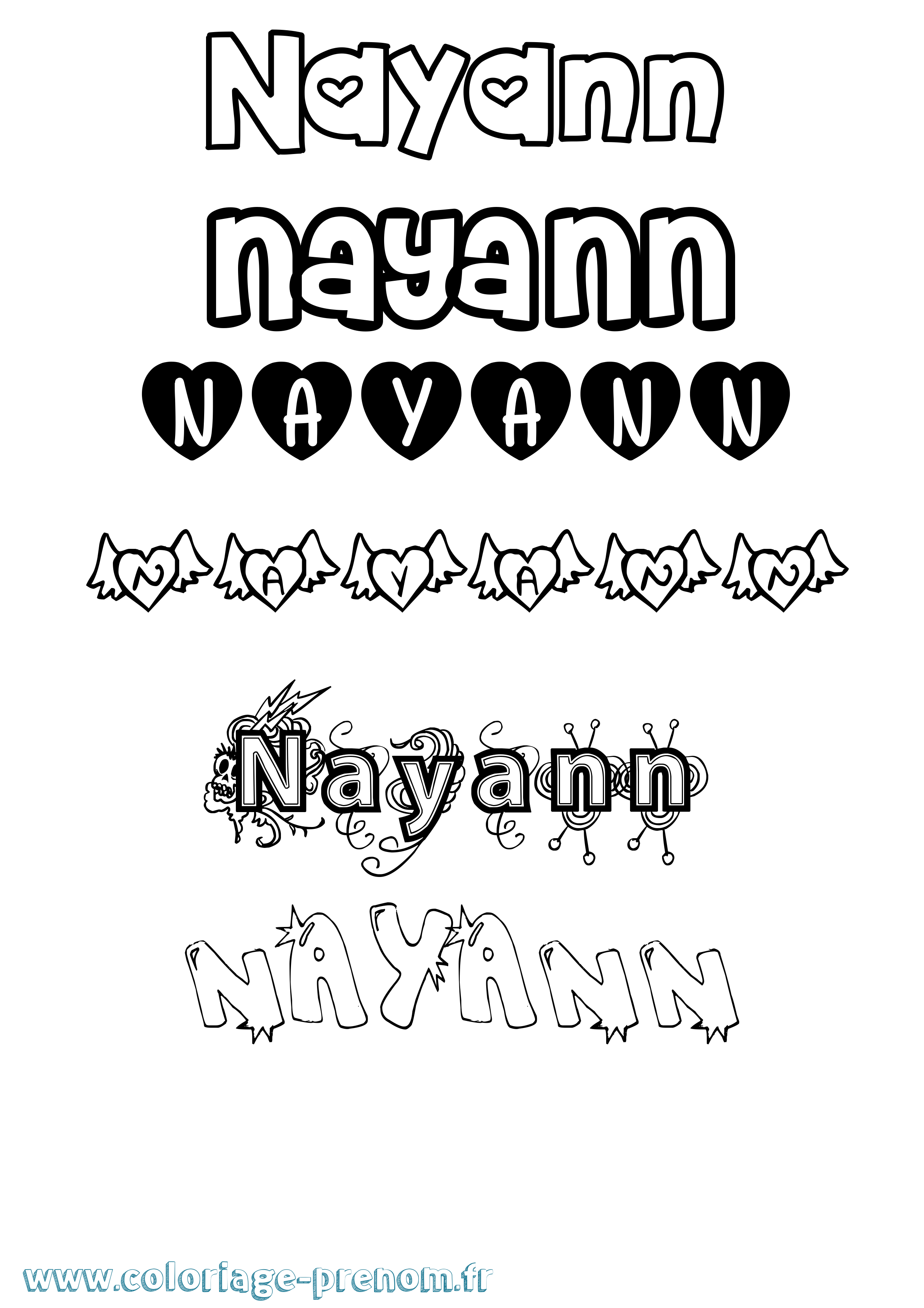 Coloriage Nayann Girly Coloriage prénom Nayann Girly