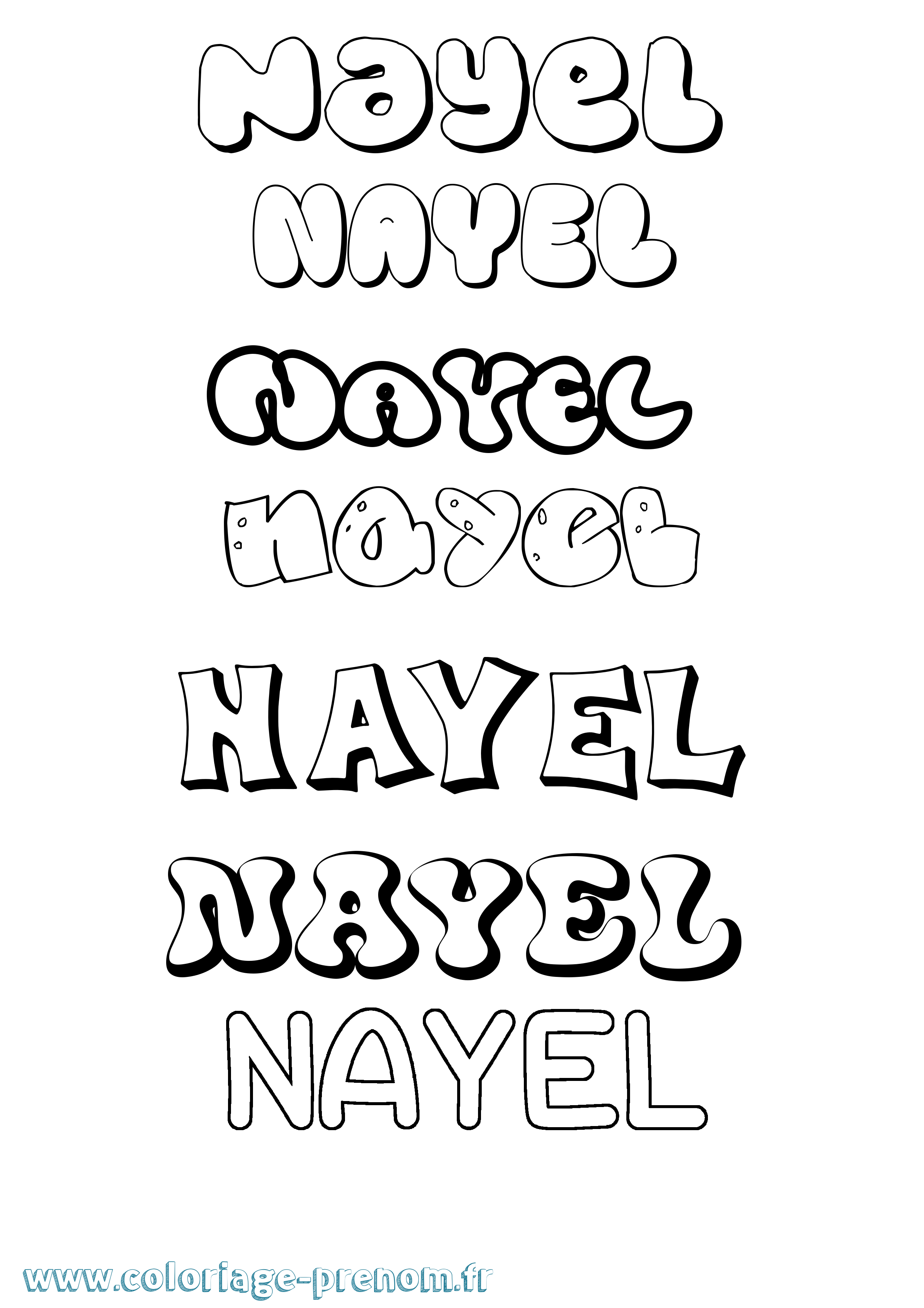 Coloriage prénom Nayel Bubble