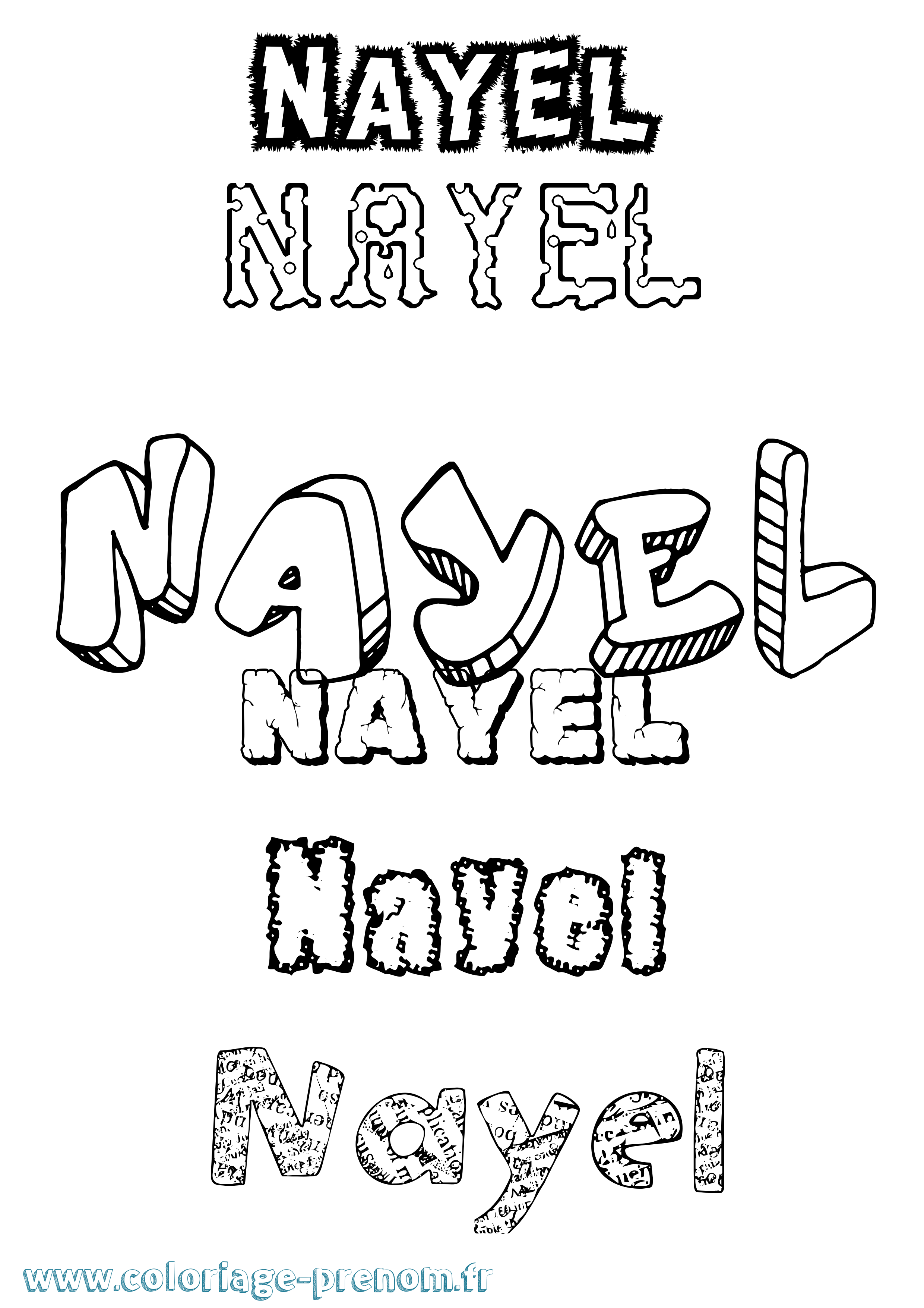 Coloriage prénom Nayel Destructuré