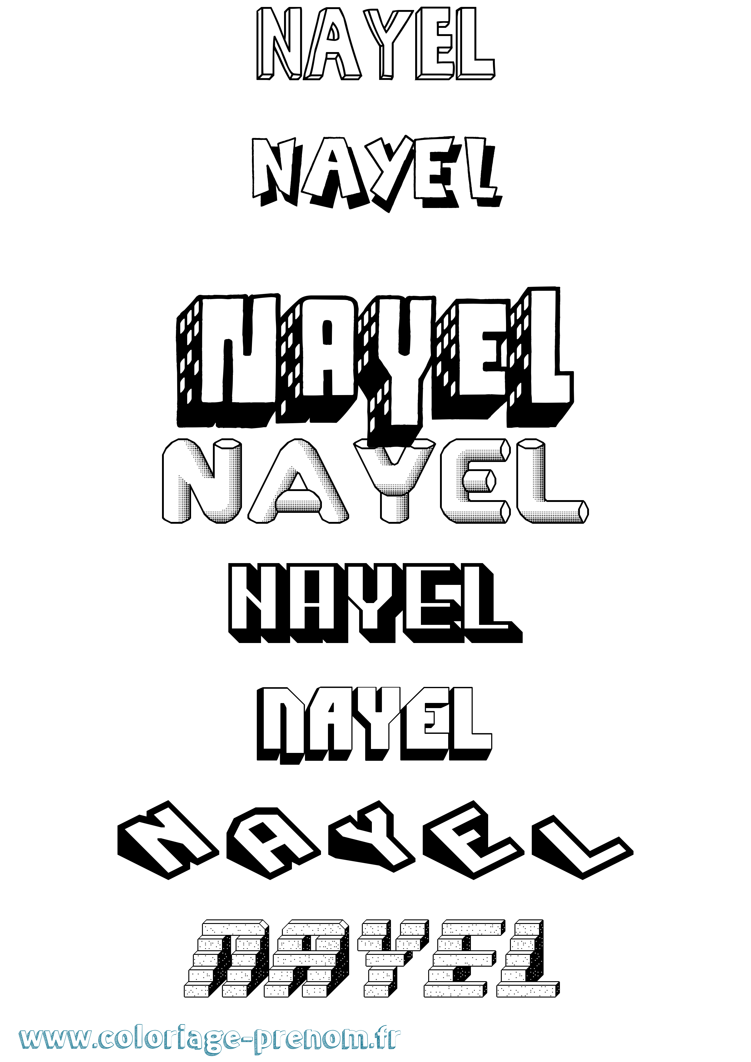 Coloriage prénom Nayel Effet 3D