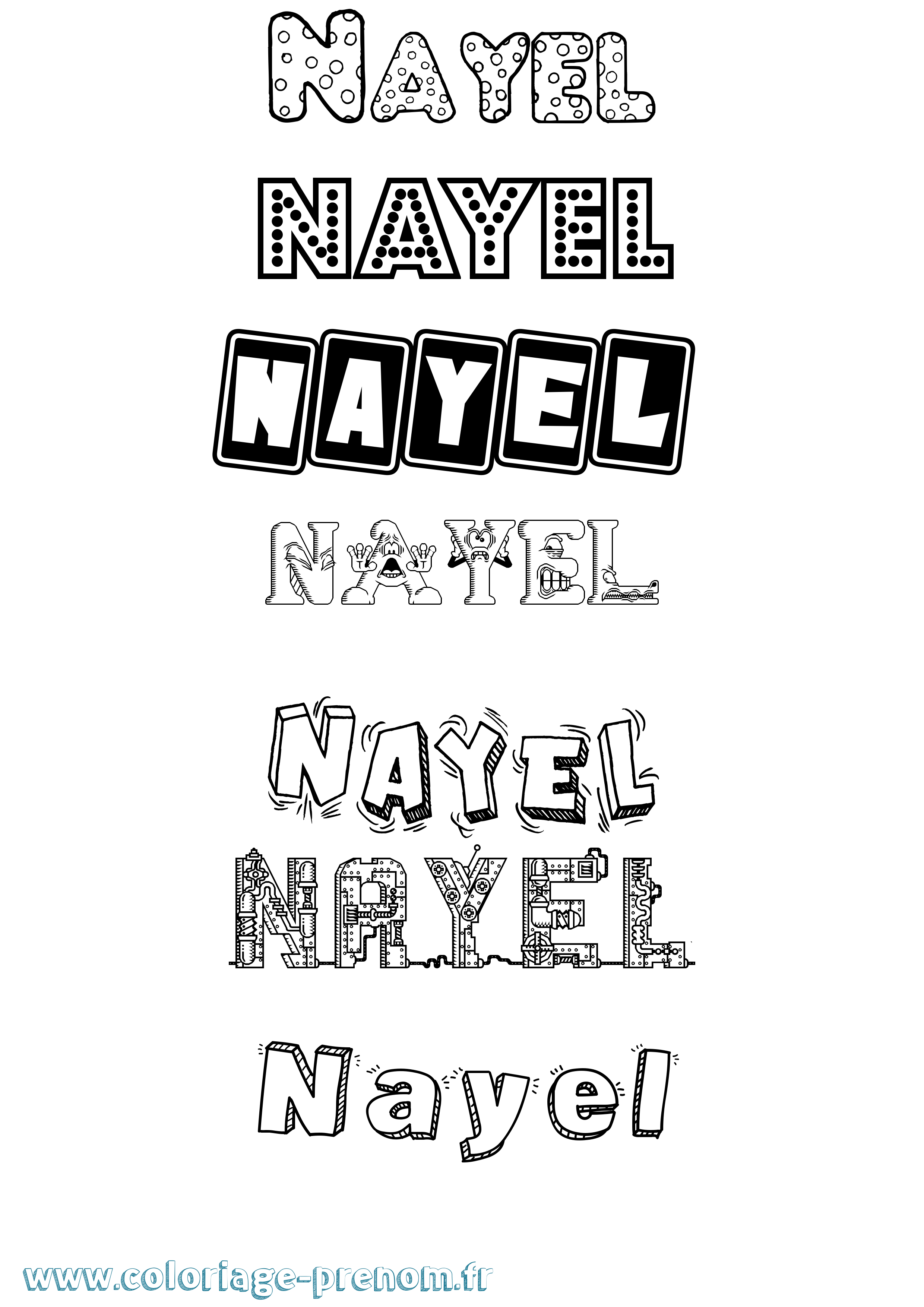 Coloriage prénom Nayel Fun