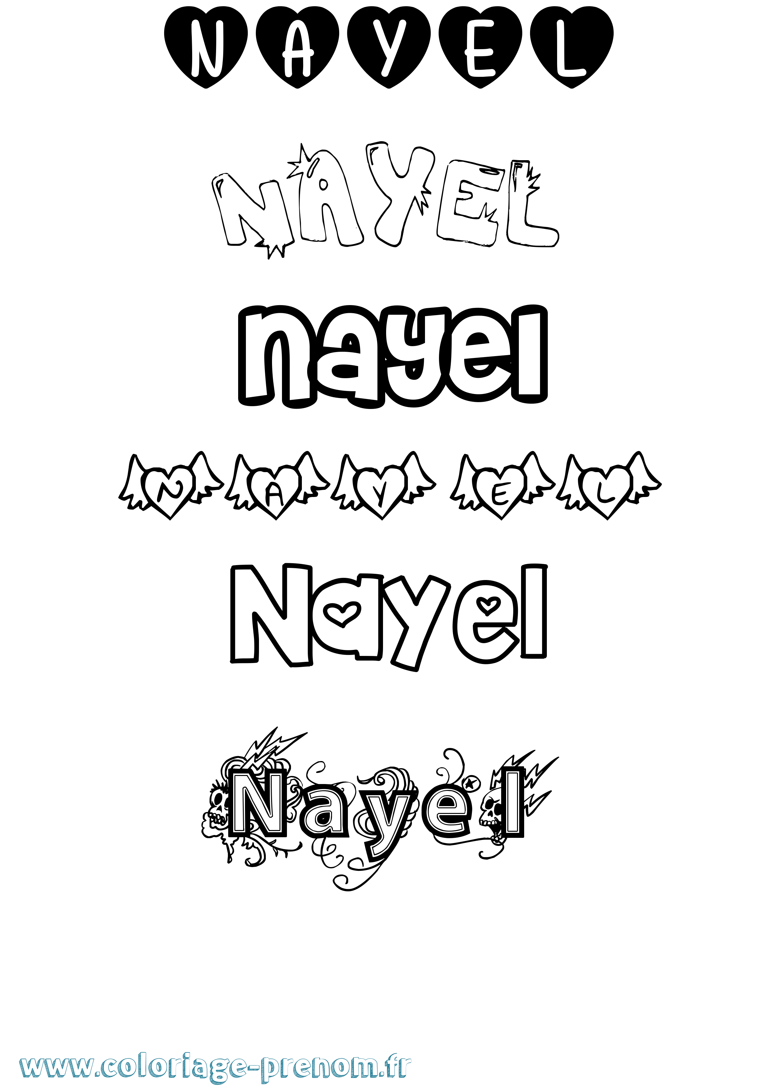Coloriage prénom Nayel Girly