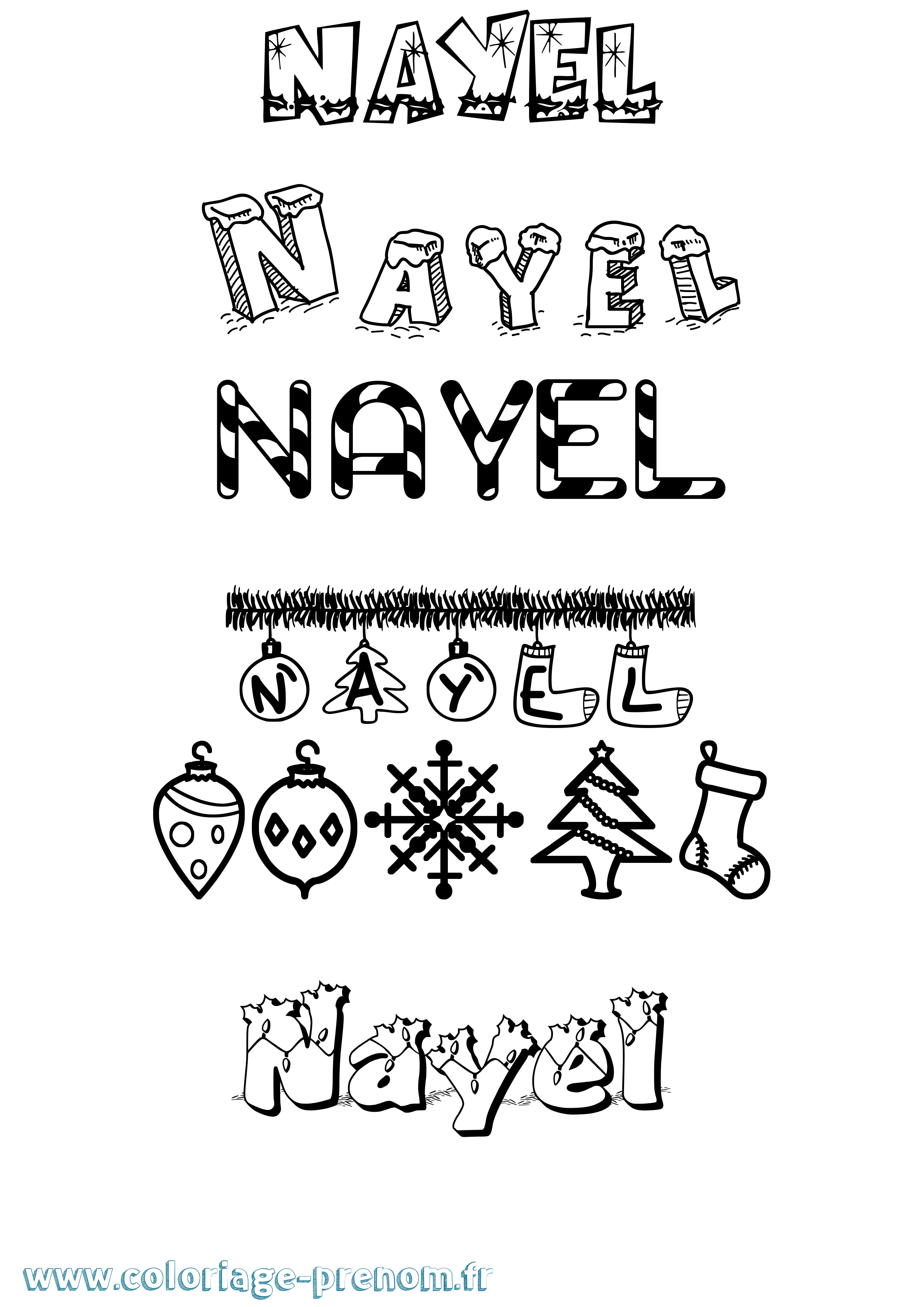 Coloriage prénom Nayel Noël