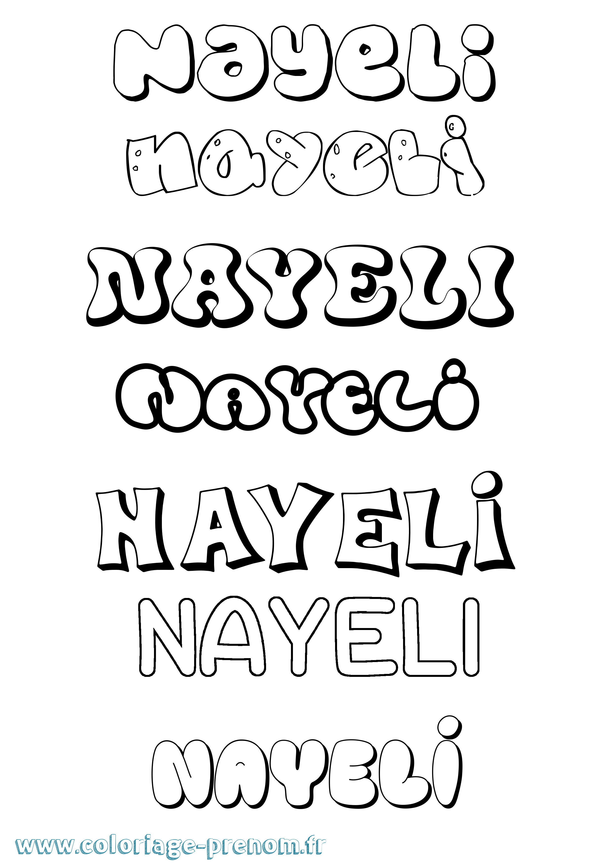 Coloriage prénom Nayeli Bubble