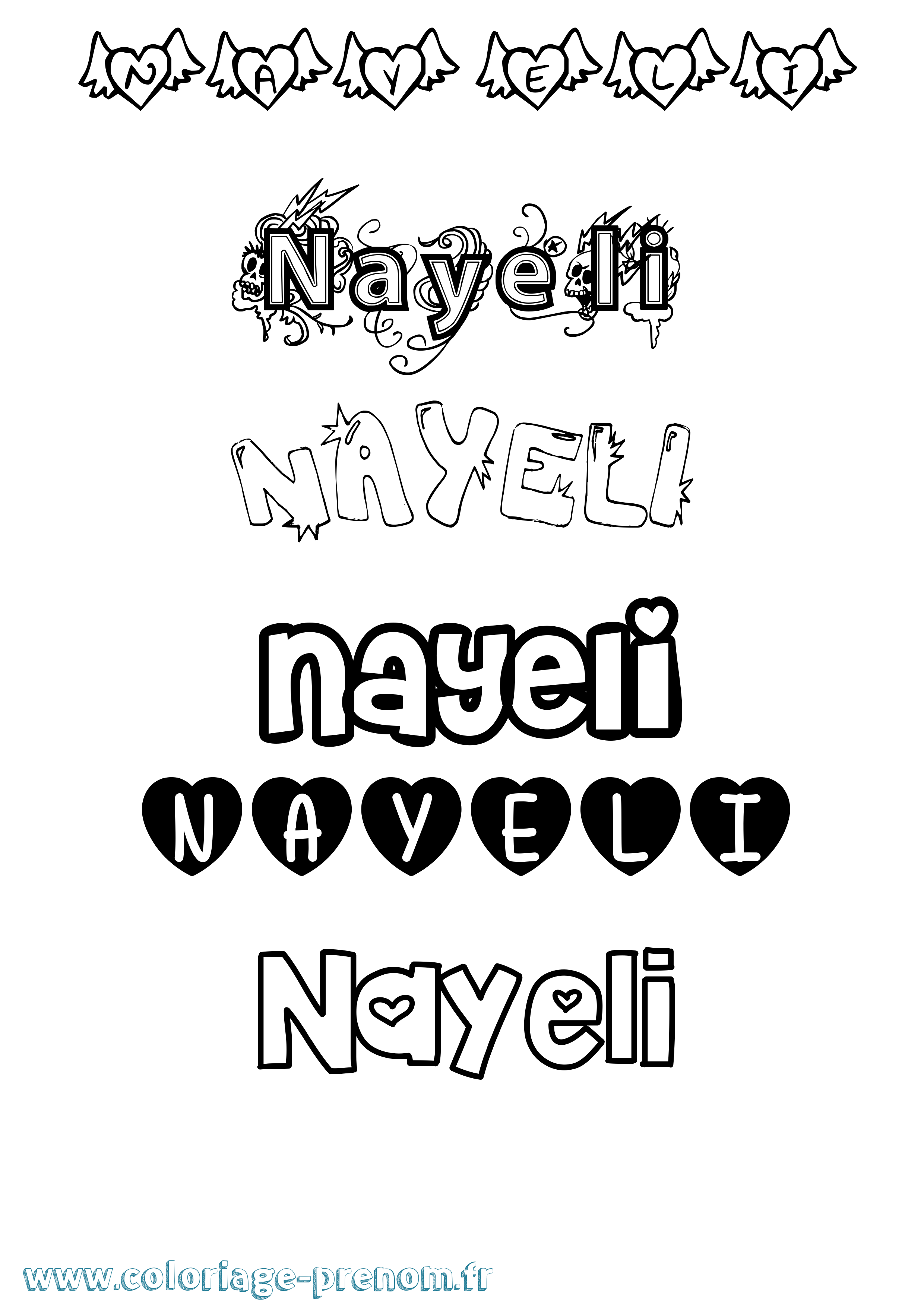 Coloriage prénom Nayeli Girly