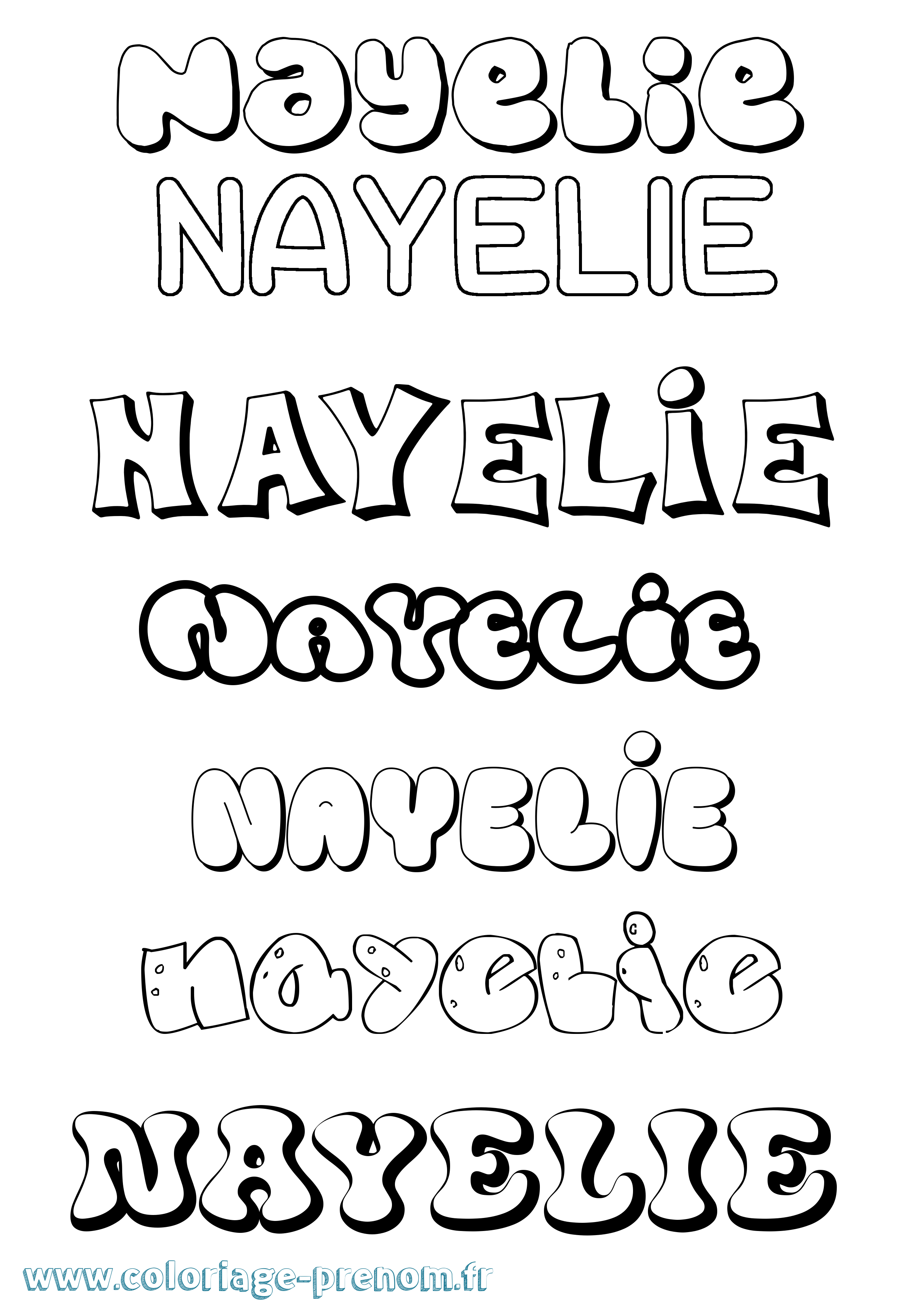 Coloriage prénom Nayelie Bubble