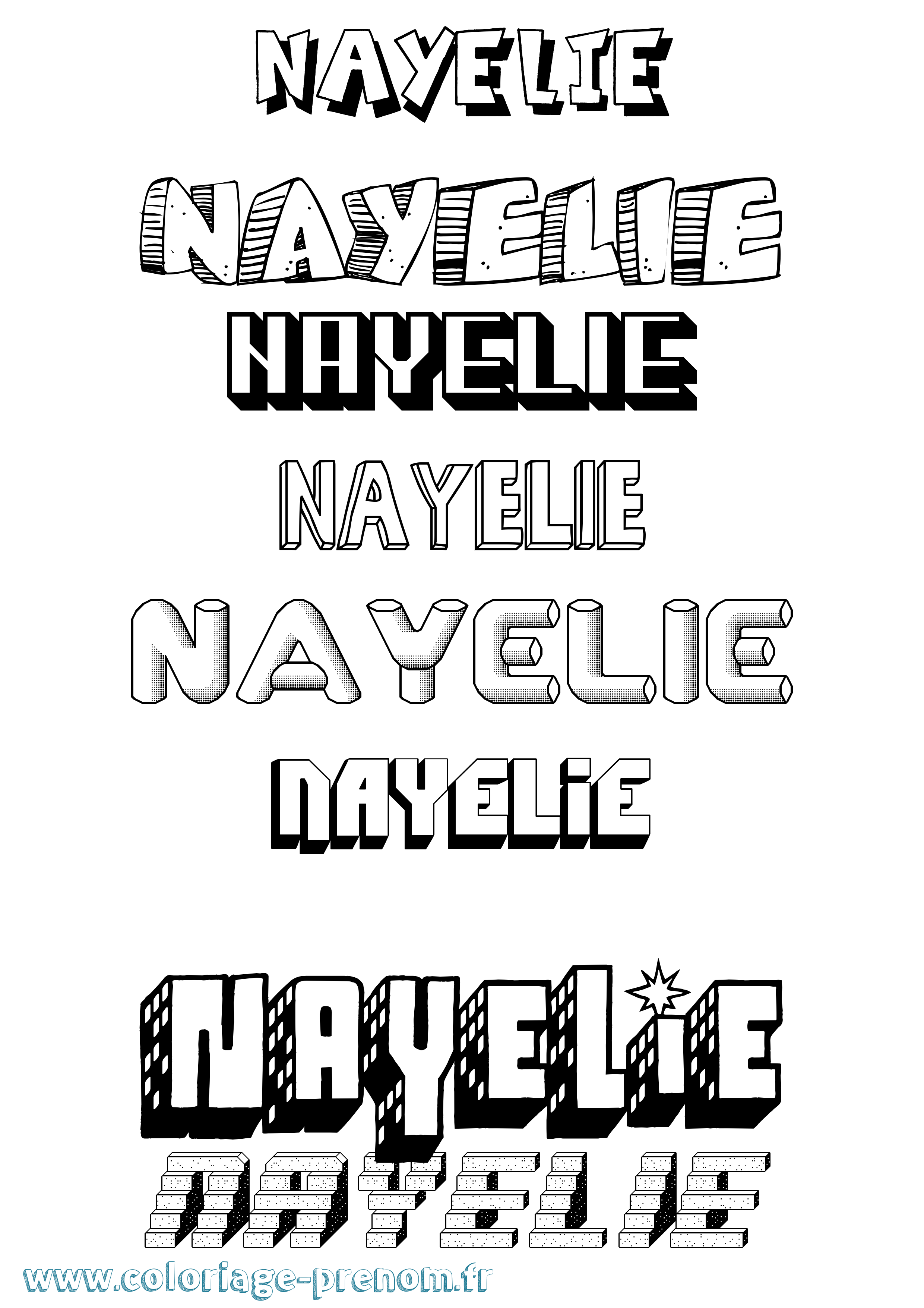 Coloriage prénom Nayelie Effet 3D