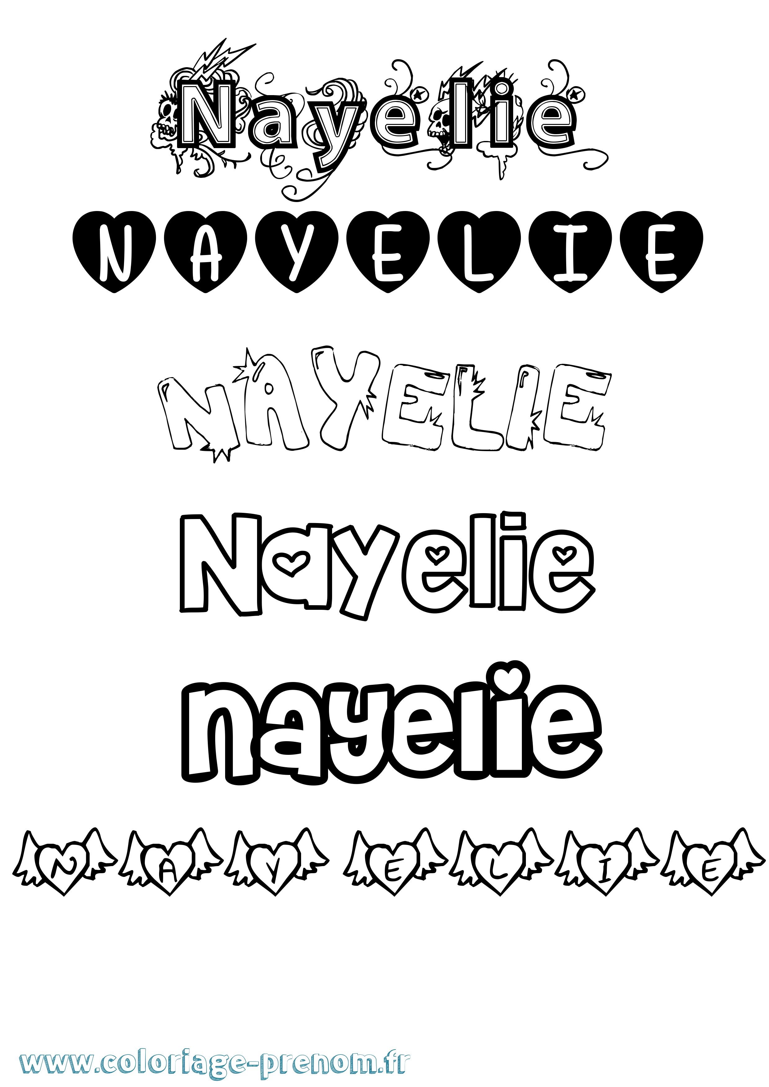 Coloriage prénom Nayelie Girly