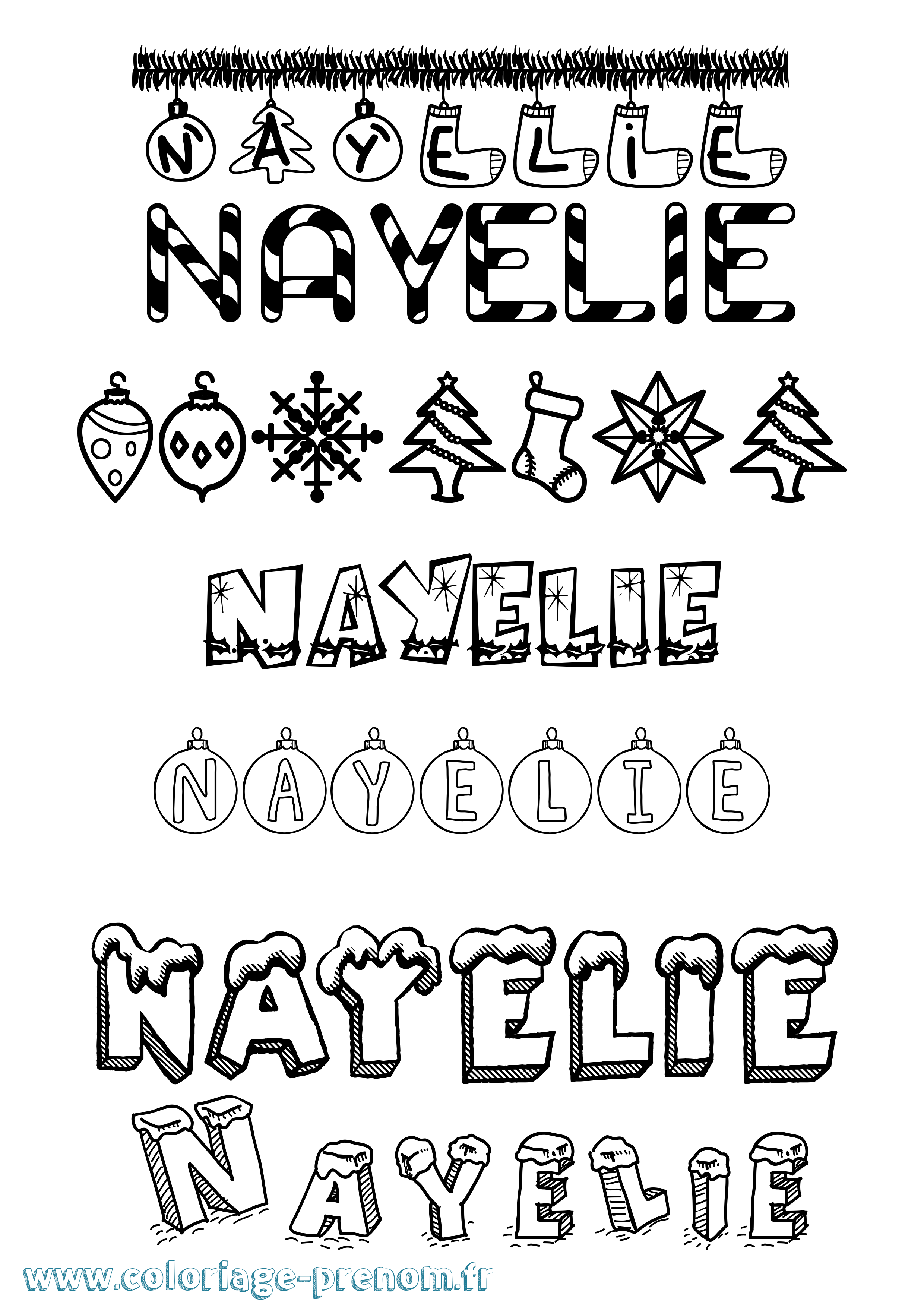 Coloriage prénom Nayelie Noël