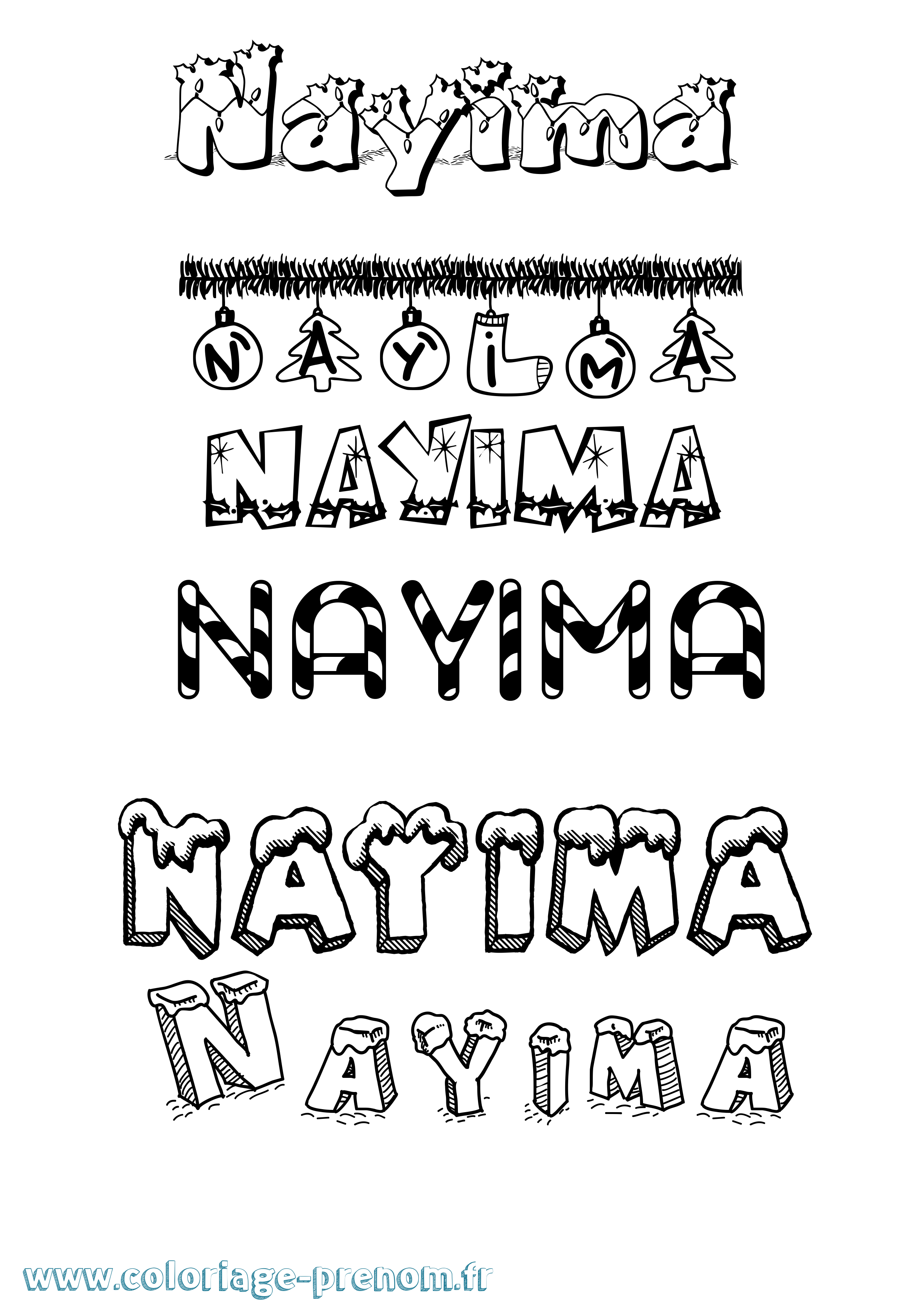 Coloriage Nayima Noël Coloriage prénom Nayima Noël