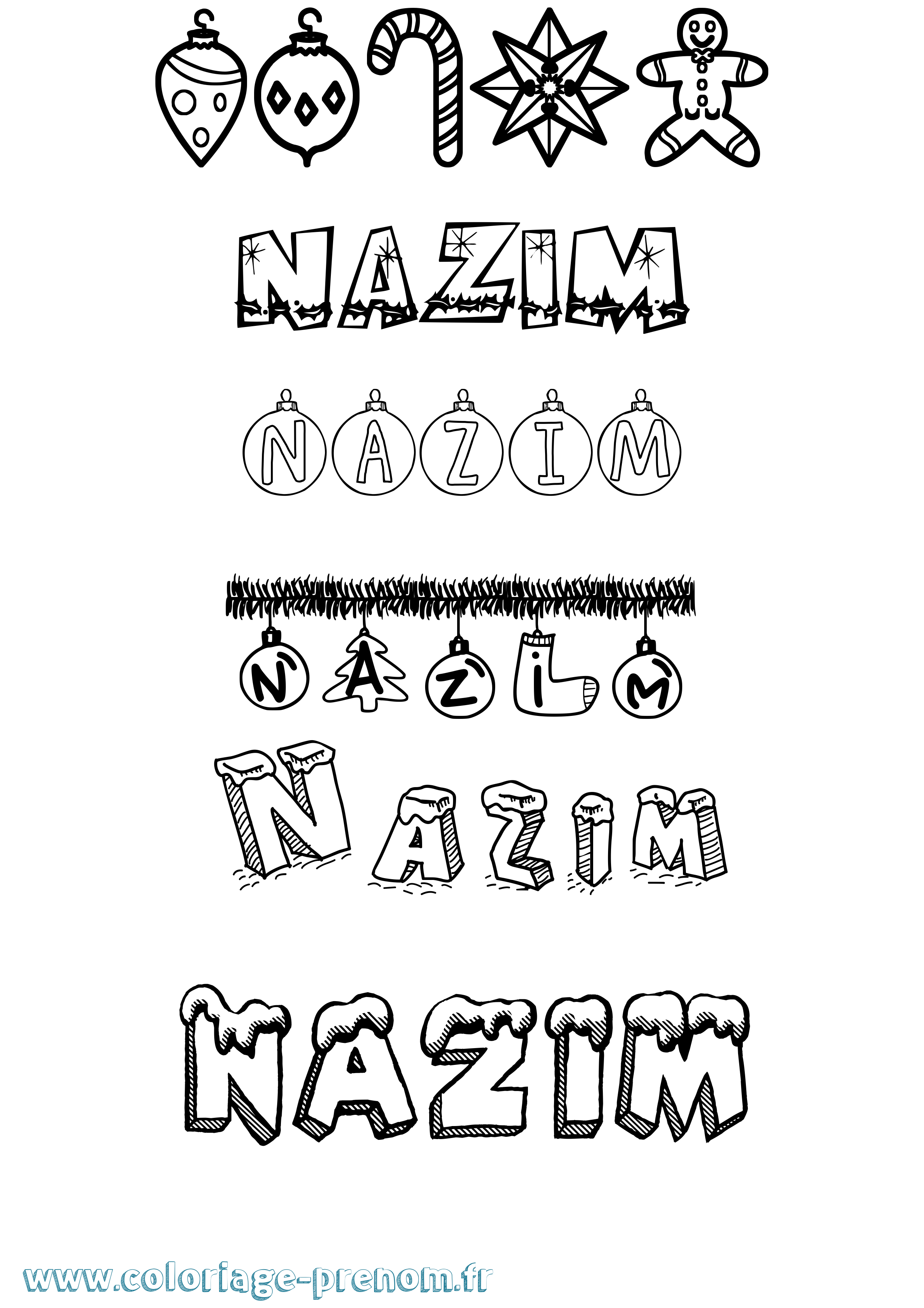 Coloriage prénom Nazim Noël