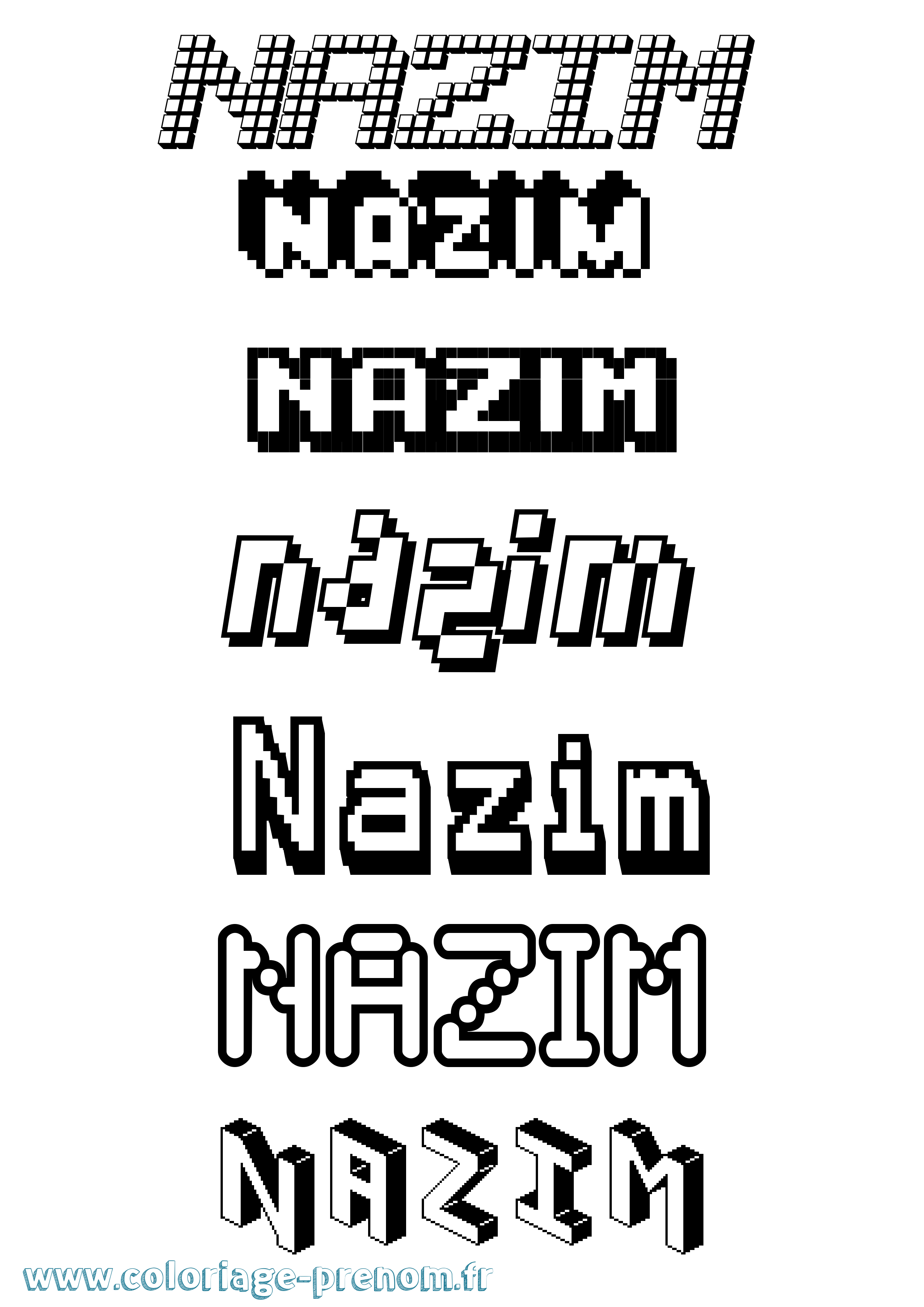 Coloriage prénom Nazim Pixel