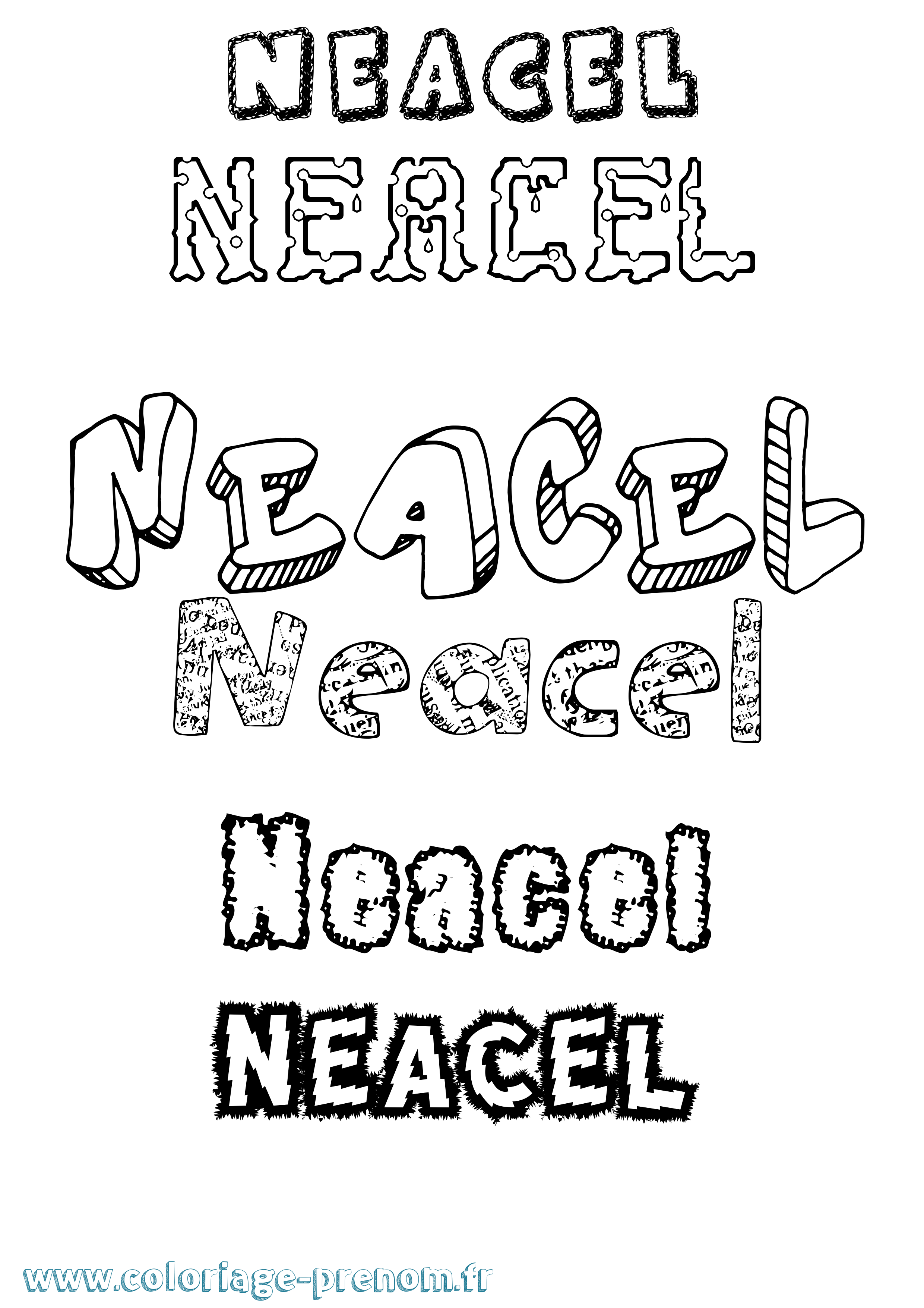 Coloriage Neacel Destructuré Coloriage prénom Neacel Destructuré
