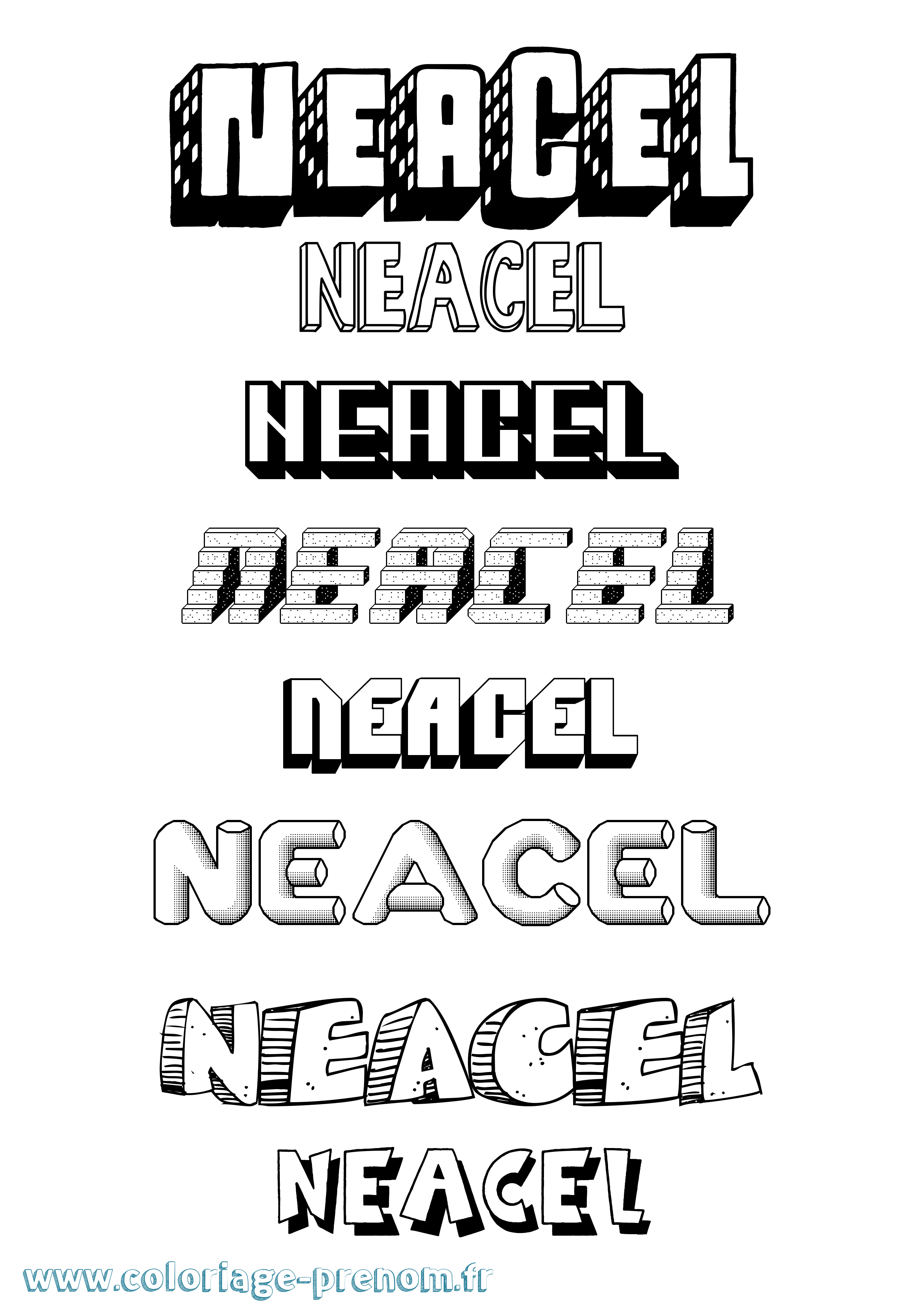 Coloriage Neacel Effet 3D Coloriage prénom Neacel Effet 3D