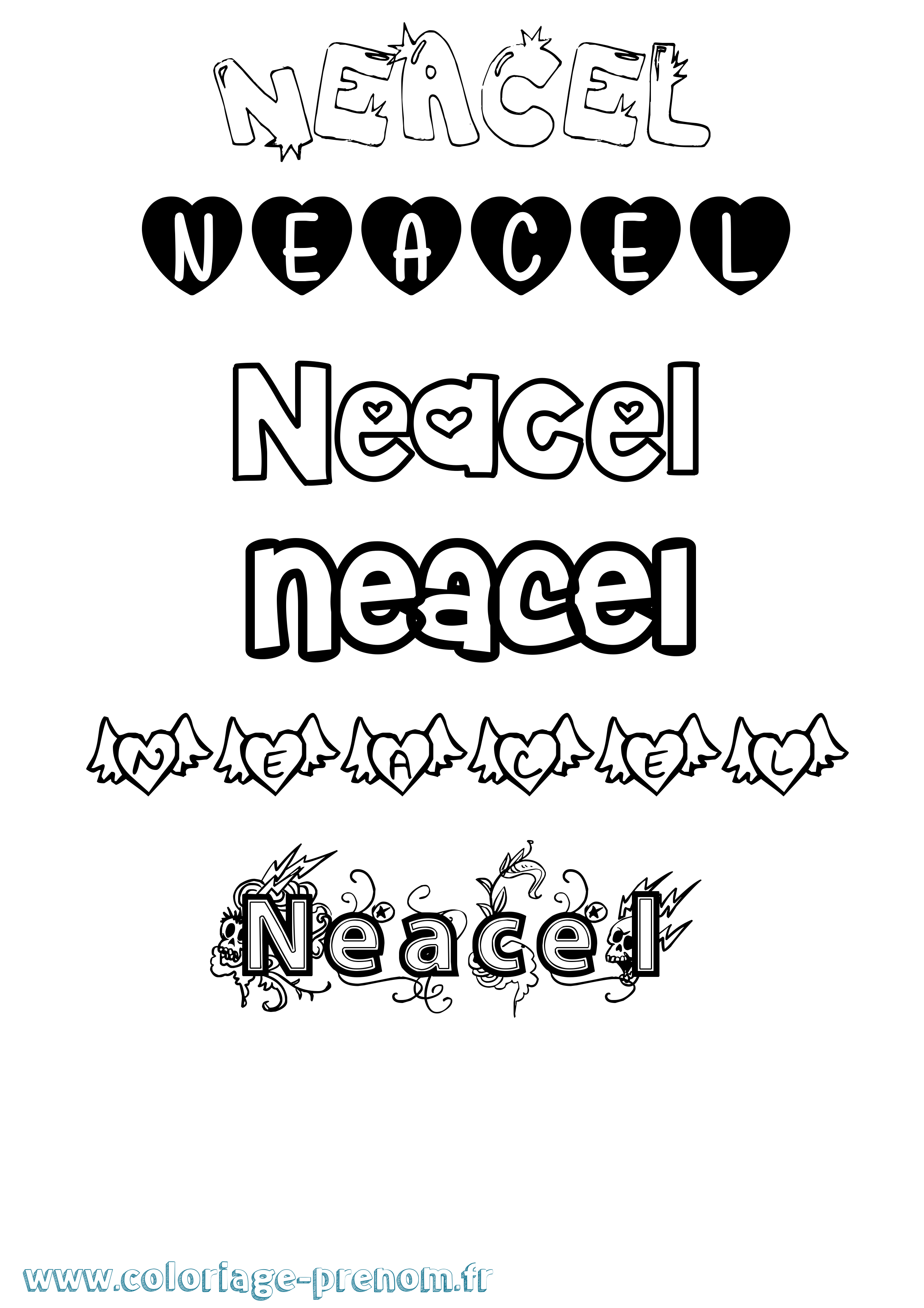 Coloriage Neacel Girly Coloriage prénom Neacel Girly