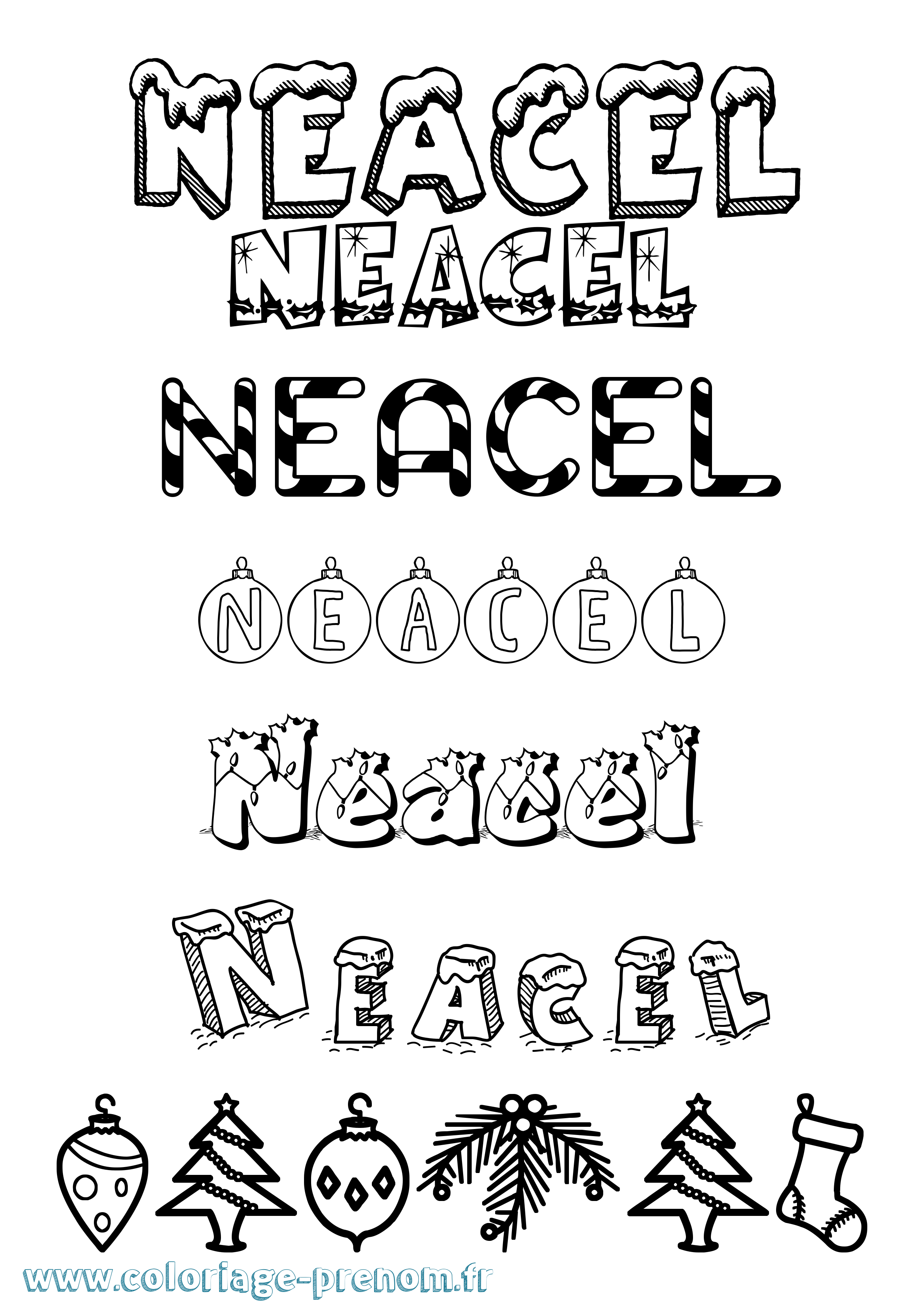 Coloriage Neacel Noël Coloriage prénom Neacel Noël