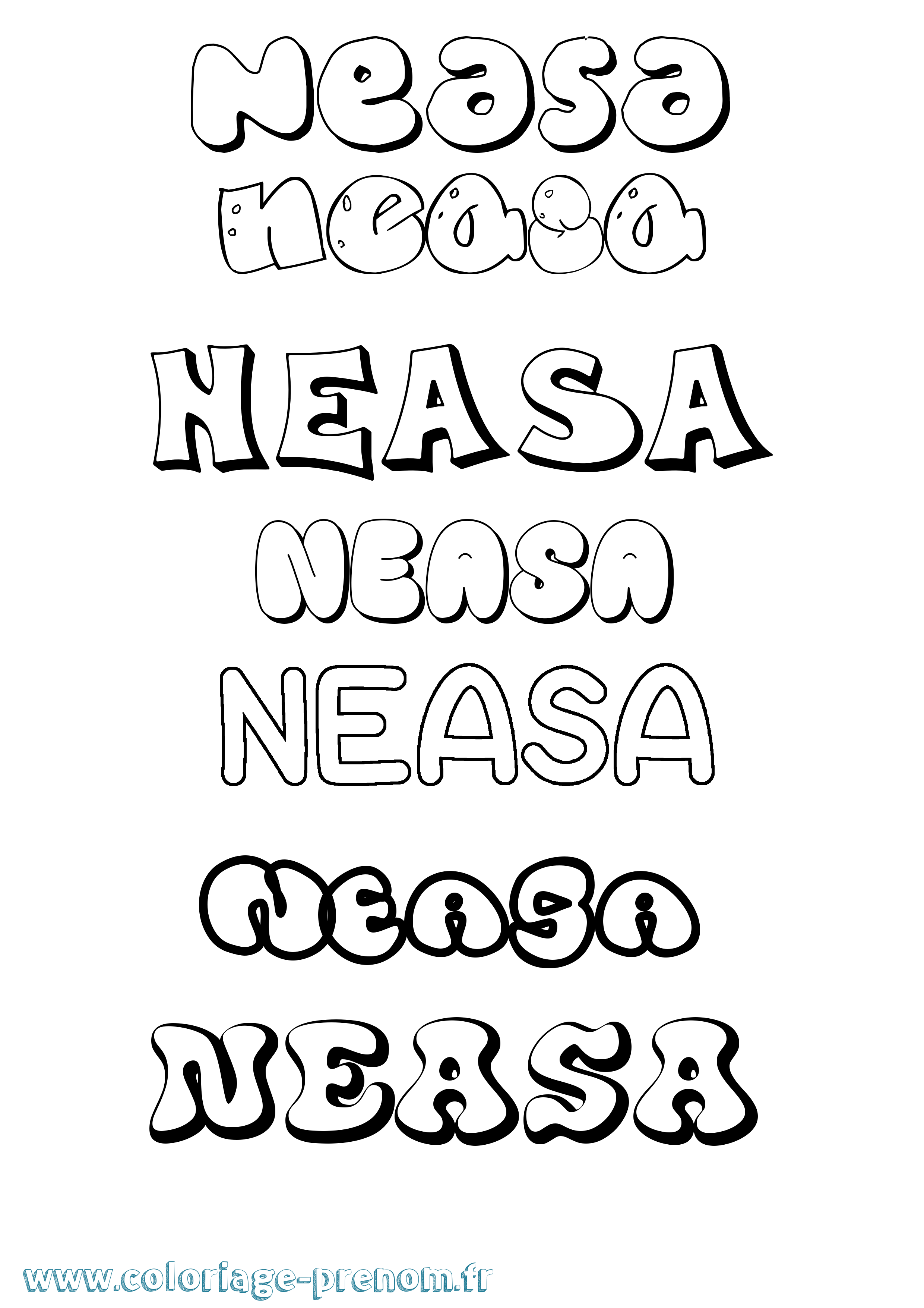 Coloriage prénom Neasa Bubble