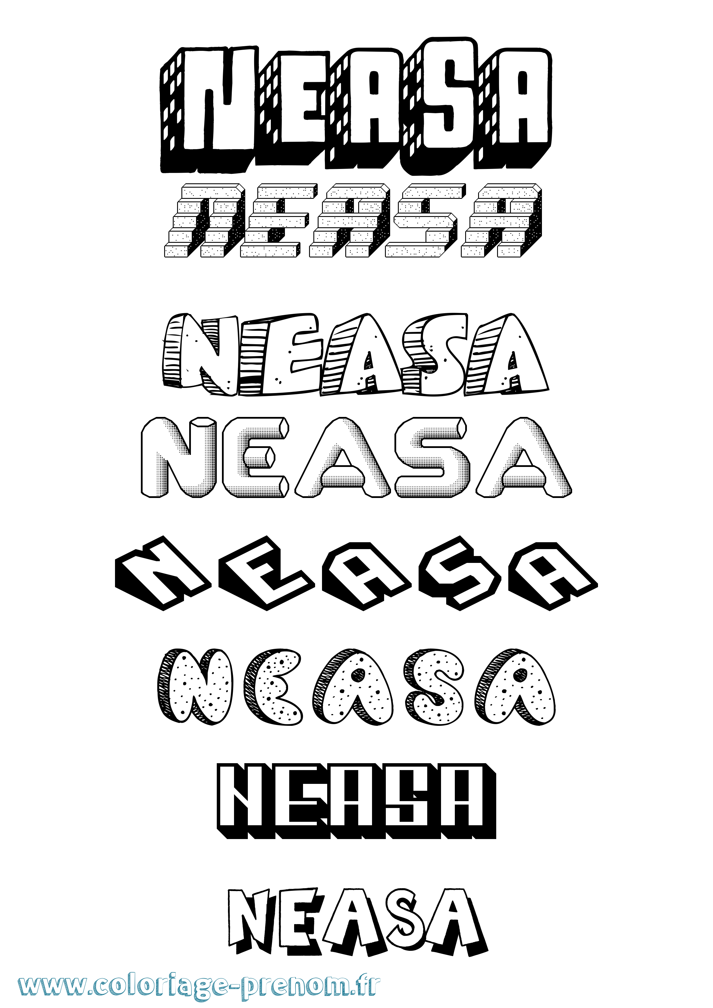 Coloriage prénom Neasa Effet 3D