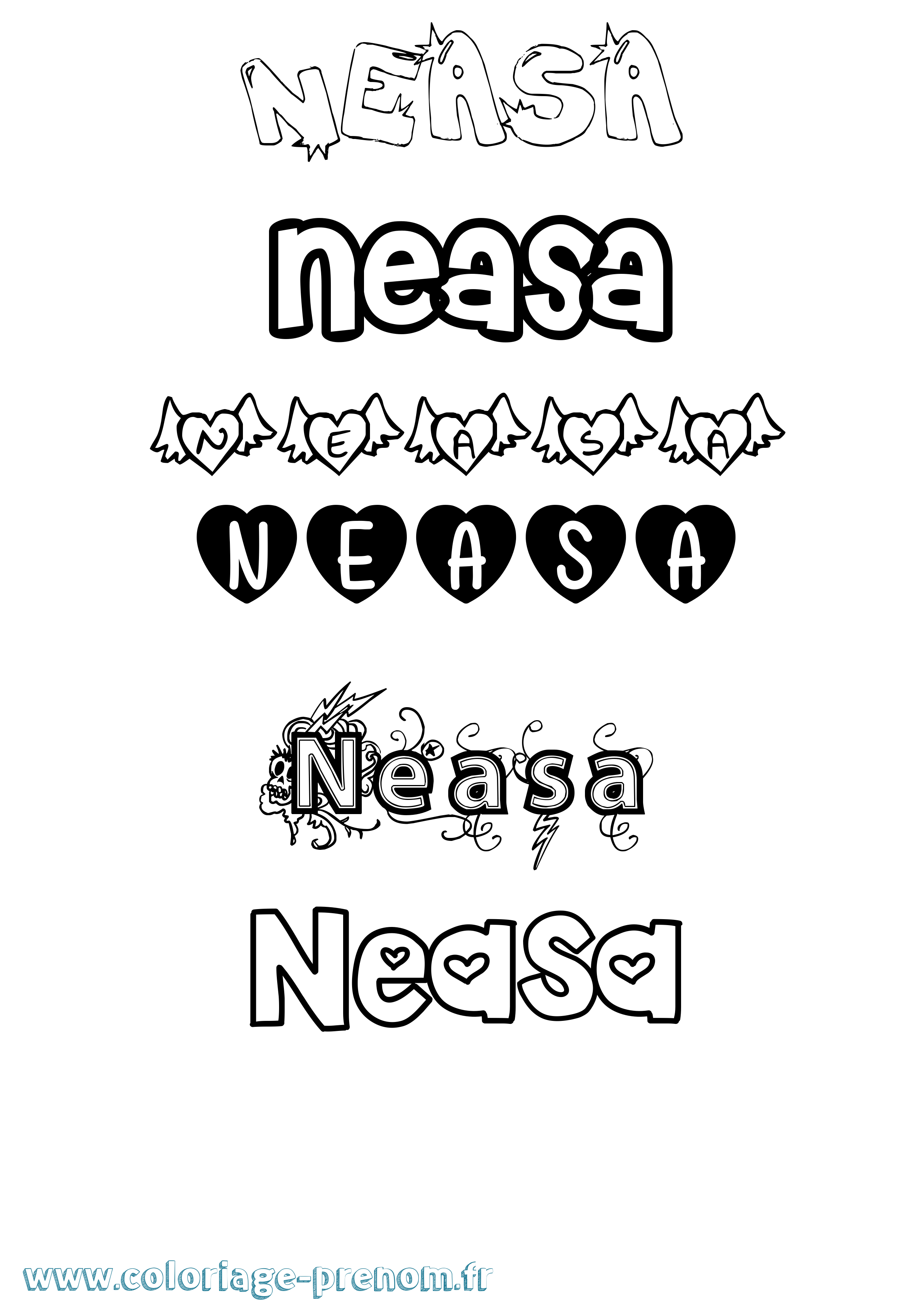 Coloriage prénom Neasa Girly
