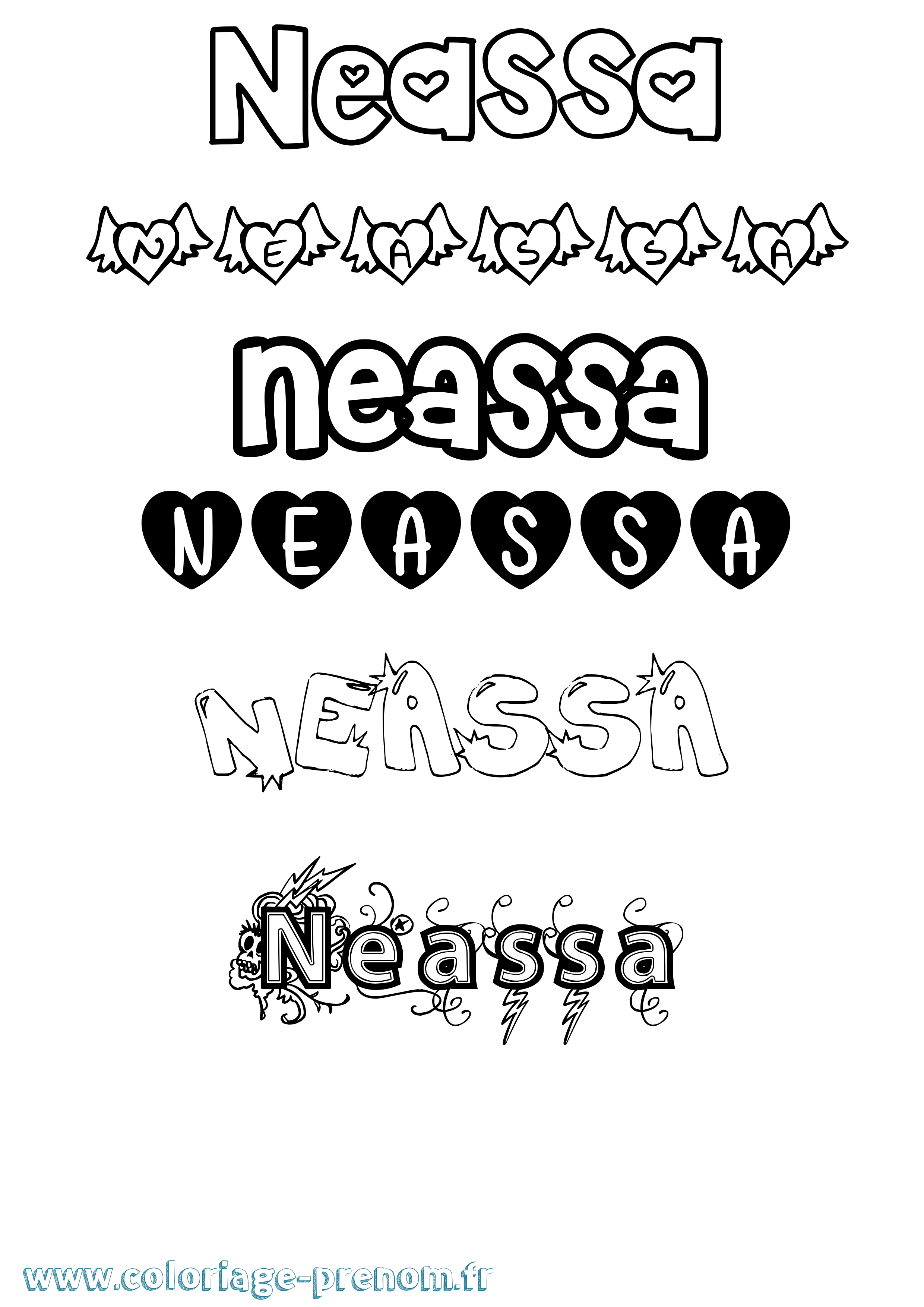Coloriage prénom Neassa Girly