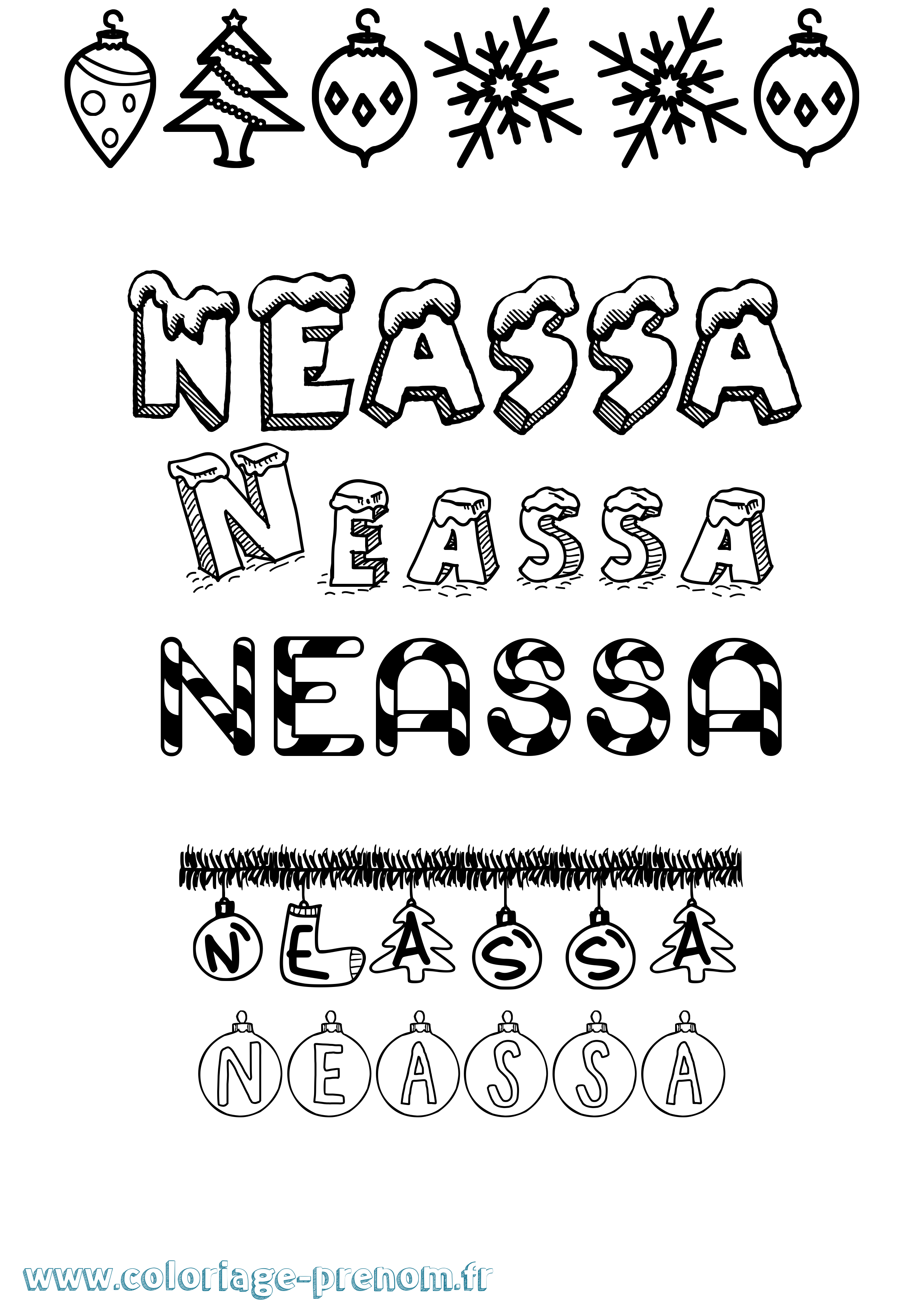 Coloriage prénom Neassa Noël