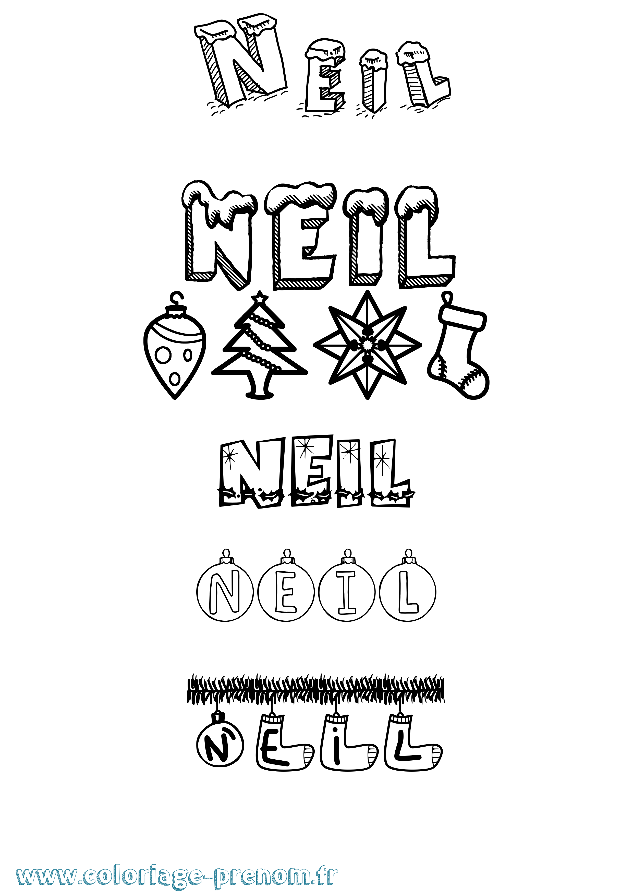 Coloriage prénom Neil Noël